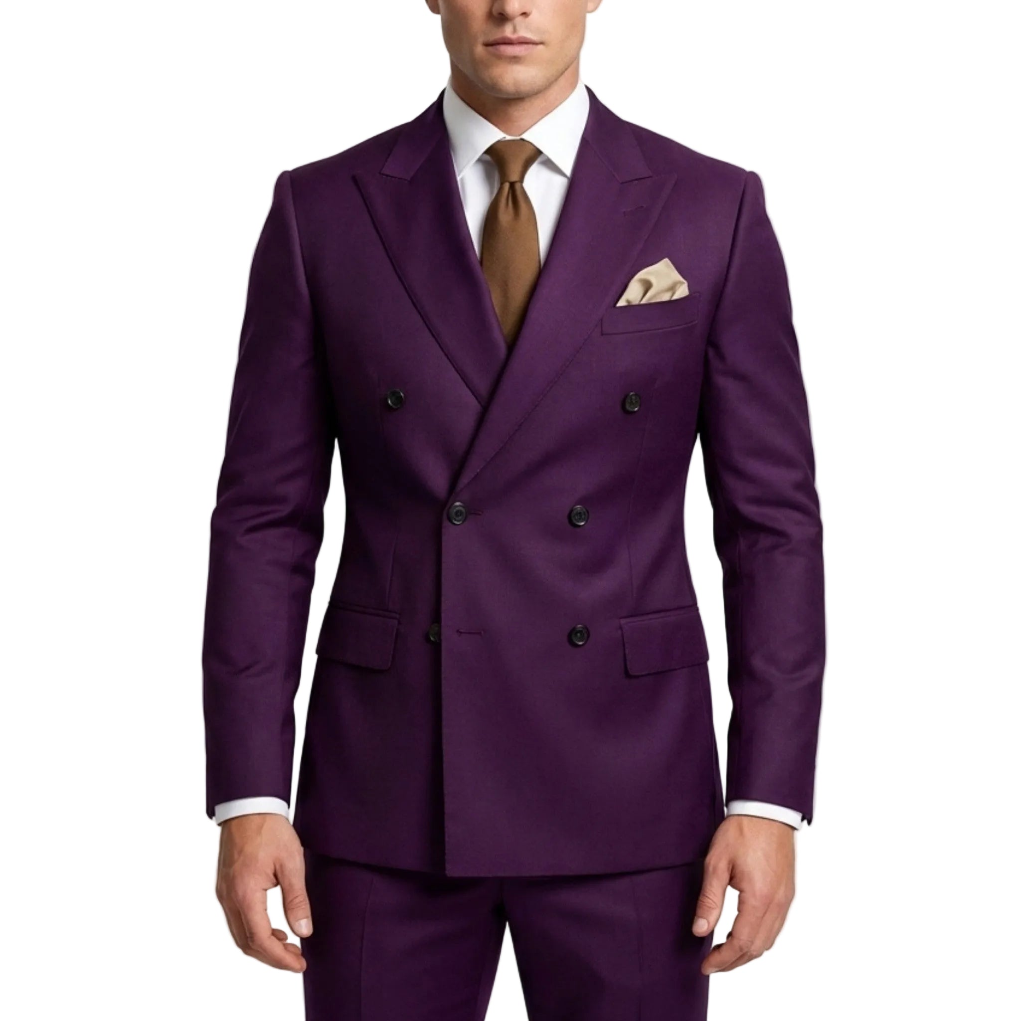 Men’s Tailored Fit 2-Piece Solid Colour Suit – Double Breasted Six Buttons Wedding
