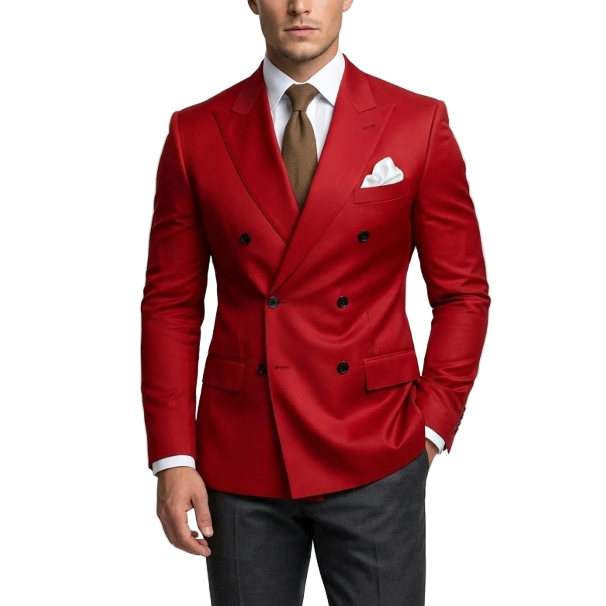 Men’s Tailored Fit 2-Piece Solid Colour Suit – Double Breasted Six Buttons Wedding