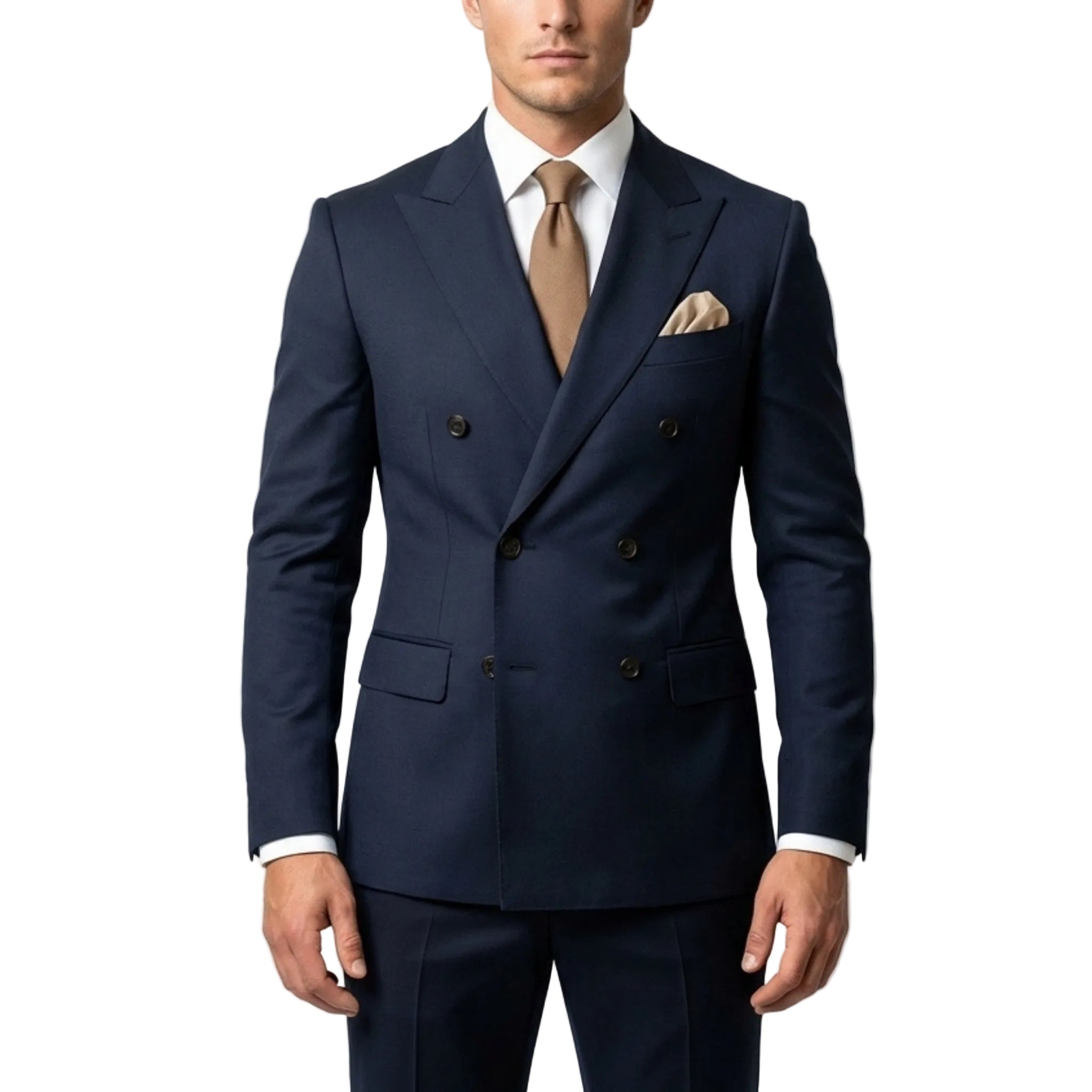 Men’s Tailored Fit 2-Piece Solid Colour Suit – Double Breasted Six Buttons Wedding