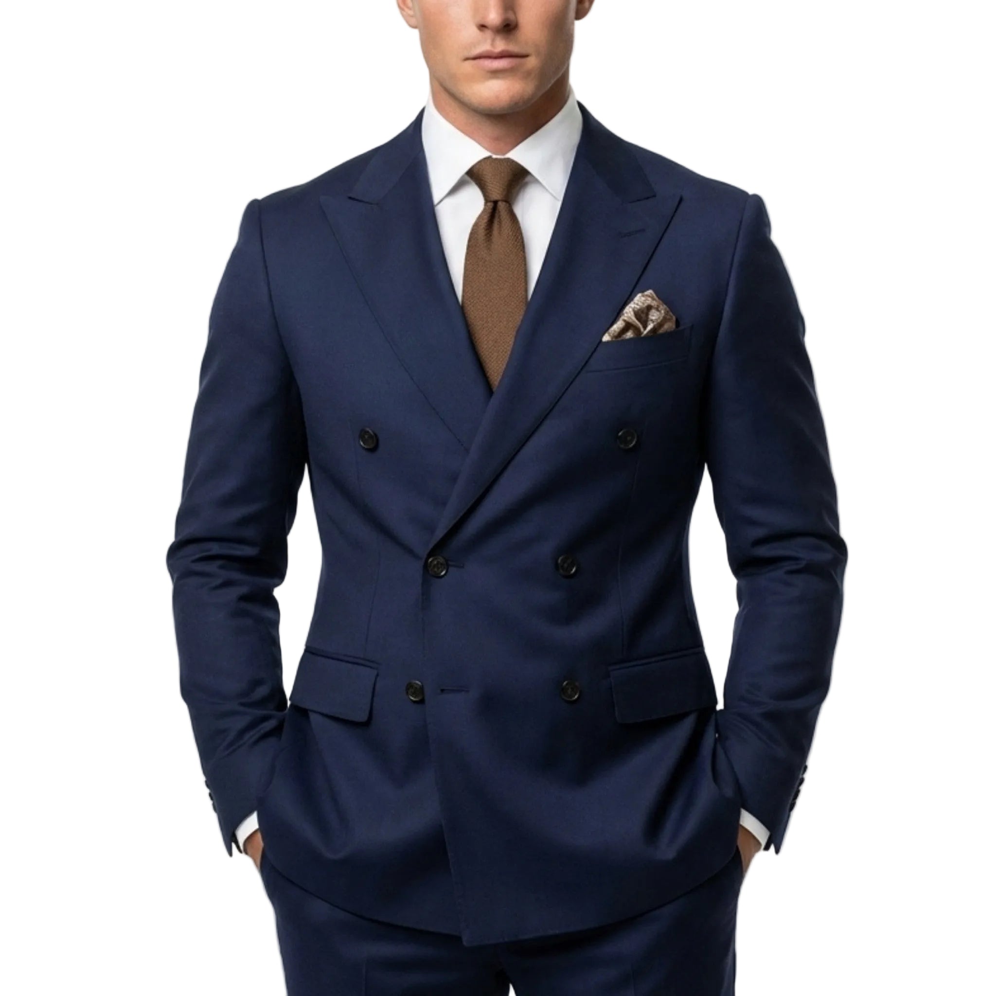 Men’s Tailored Fit 2-Piece Solid Colour Suit – Double Breasted Six Buttons Wedding
