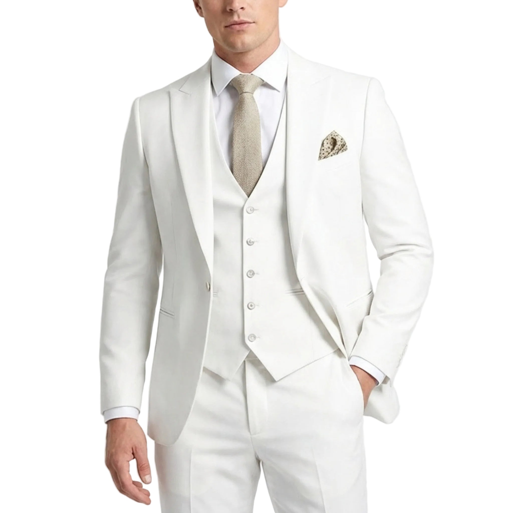 Men’s Tailored Fit 3-Piece Suit – Single Breasted One Button Wedding