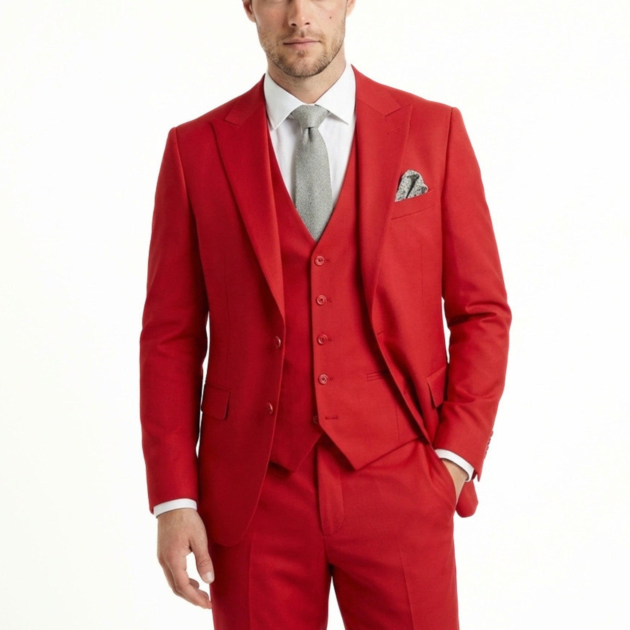 Men’s Tailored Fit 3-Piece Suit – Single Breasted One Button Wedding