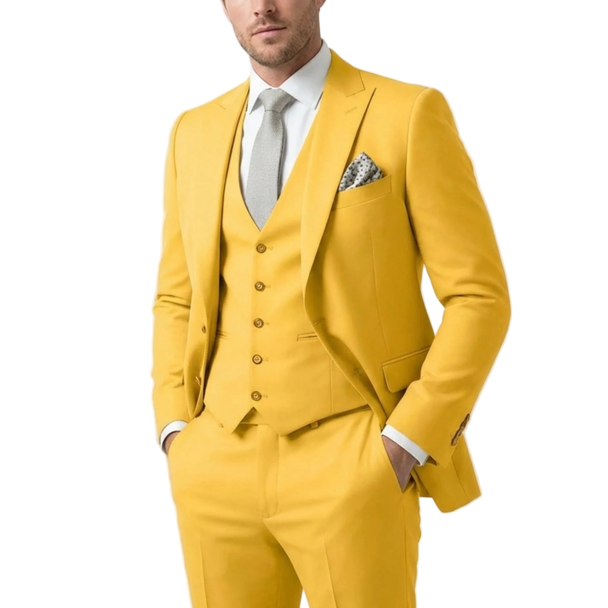 Men’s Tailored Fit 3-Piece Suit – Single Breasted One Button Wedding