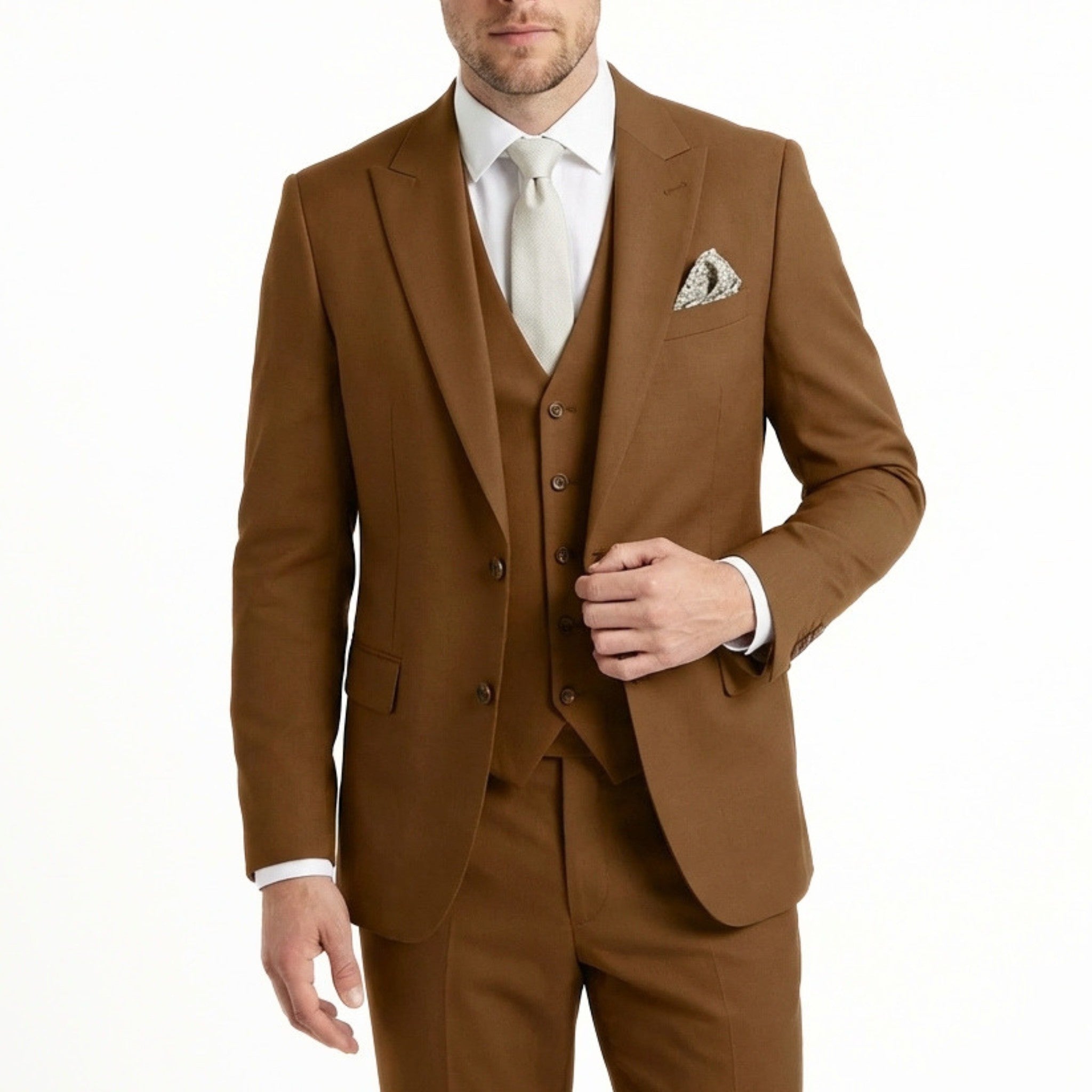 Men’s Tailored Fit 3-Piece Suit – Single Breasted One Button Wedding