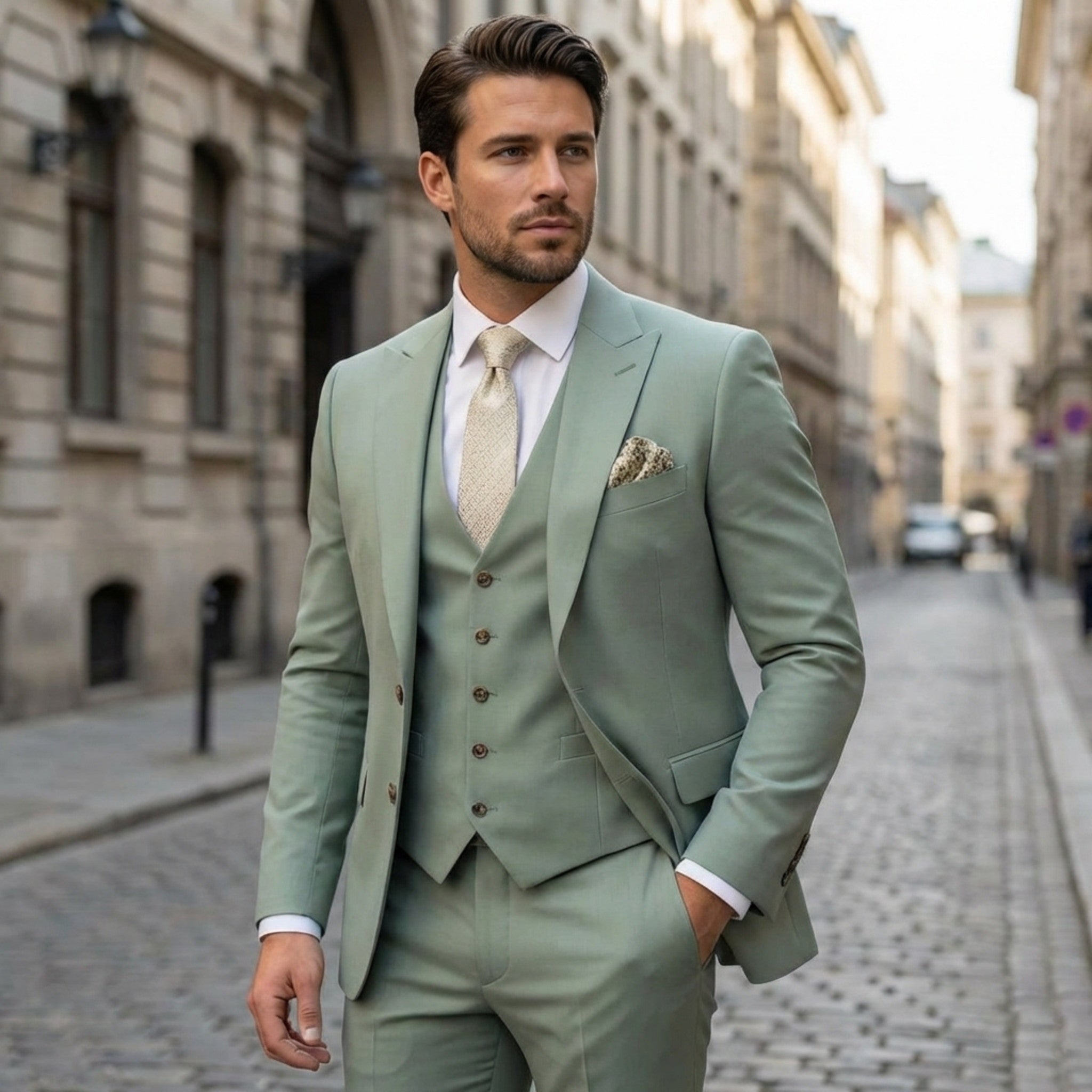 Men’s Tailored Fit 3-Piece Suit – Single Breasted One Button Wedding