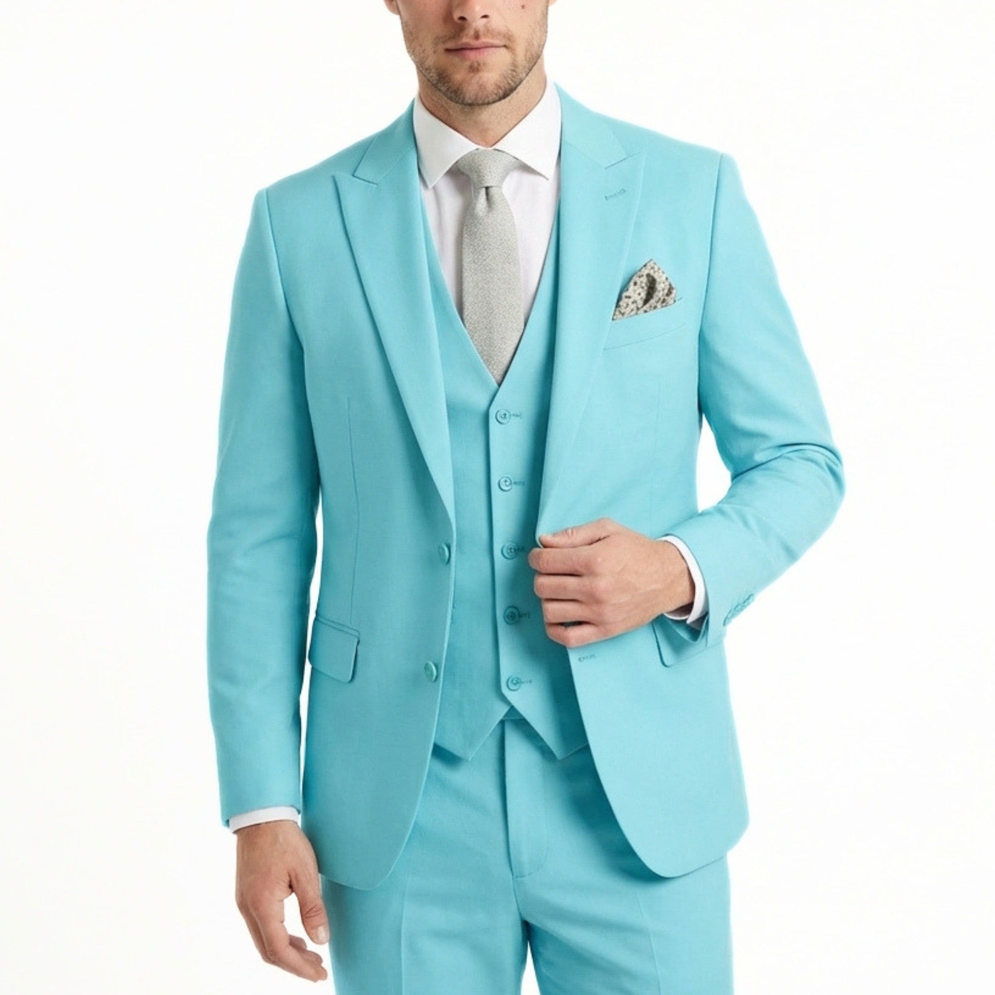 Men’s Tailored Fit 3-Piece Suit – Single Breasted One Button Wedding