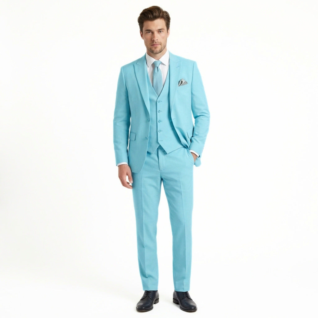 Men’s Tailored Fit 3-Piece Suit – Single Breasted One Button Wedding