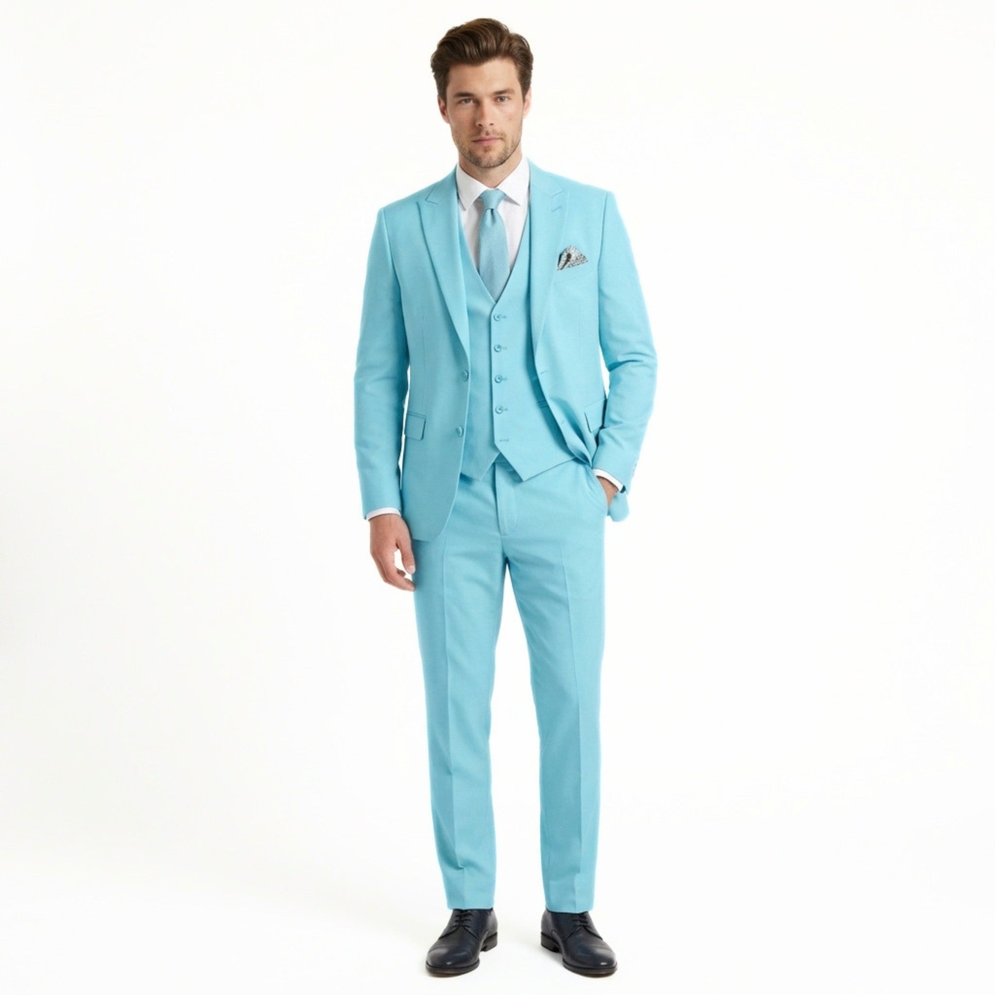 Men’s Tailored Fit 3-Piece Suit – Single Breasted One Button Wedding