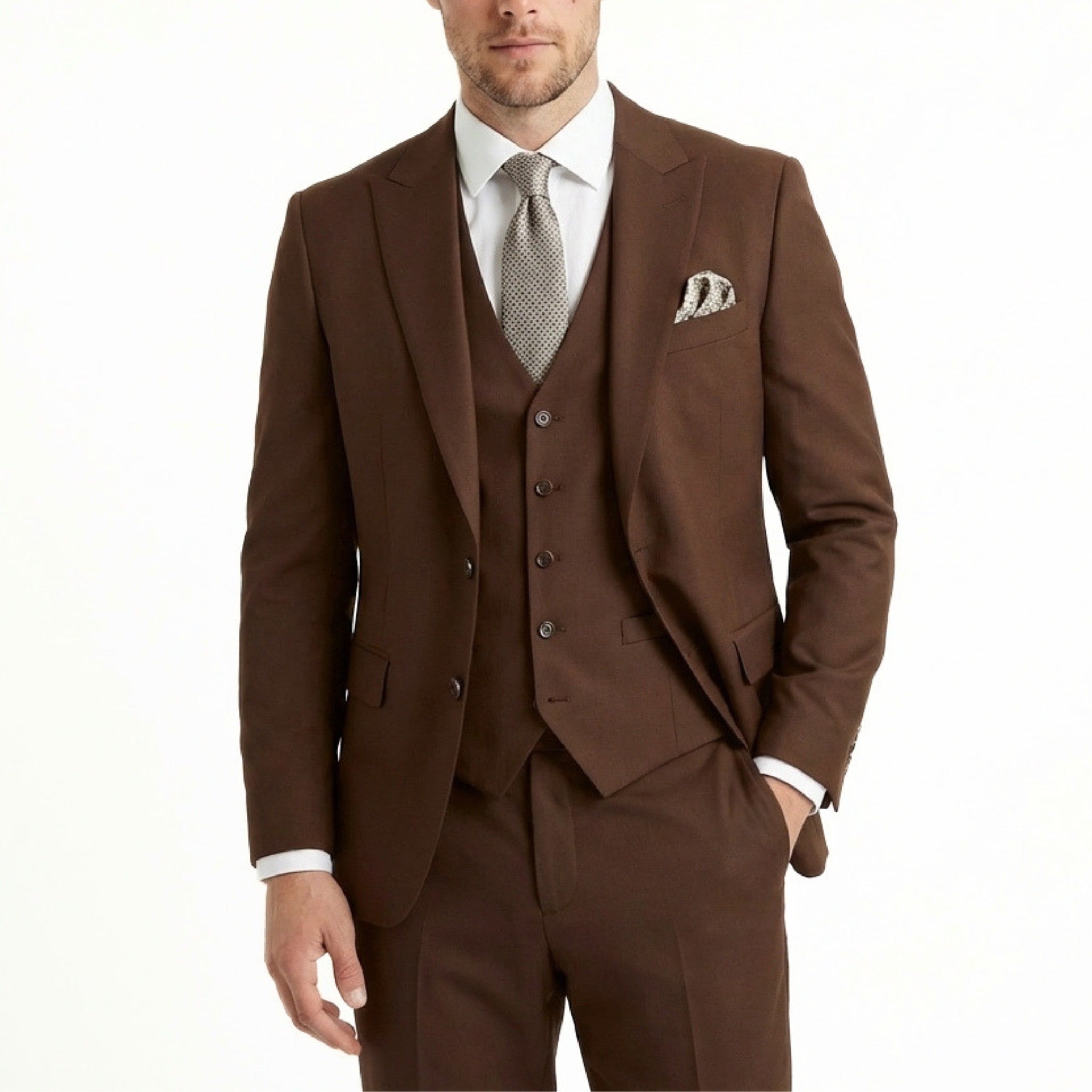 Men’s Tailored Fit 3-Piece Suit – Single Breasted One Button Wedding
