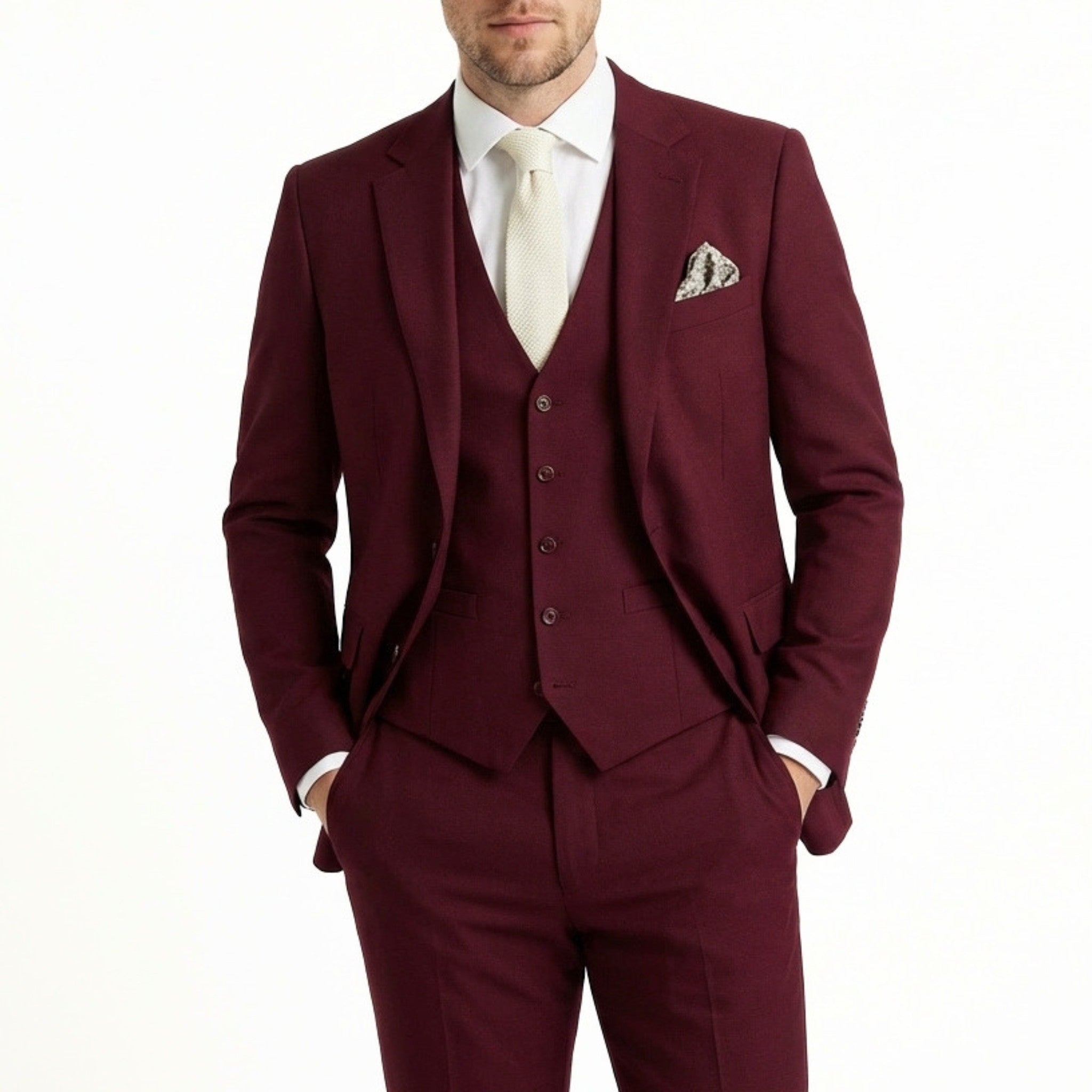 Men’s Tailored Fit 3-Piece Suit – Single Breasted One Button Wedding