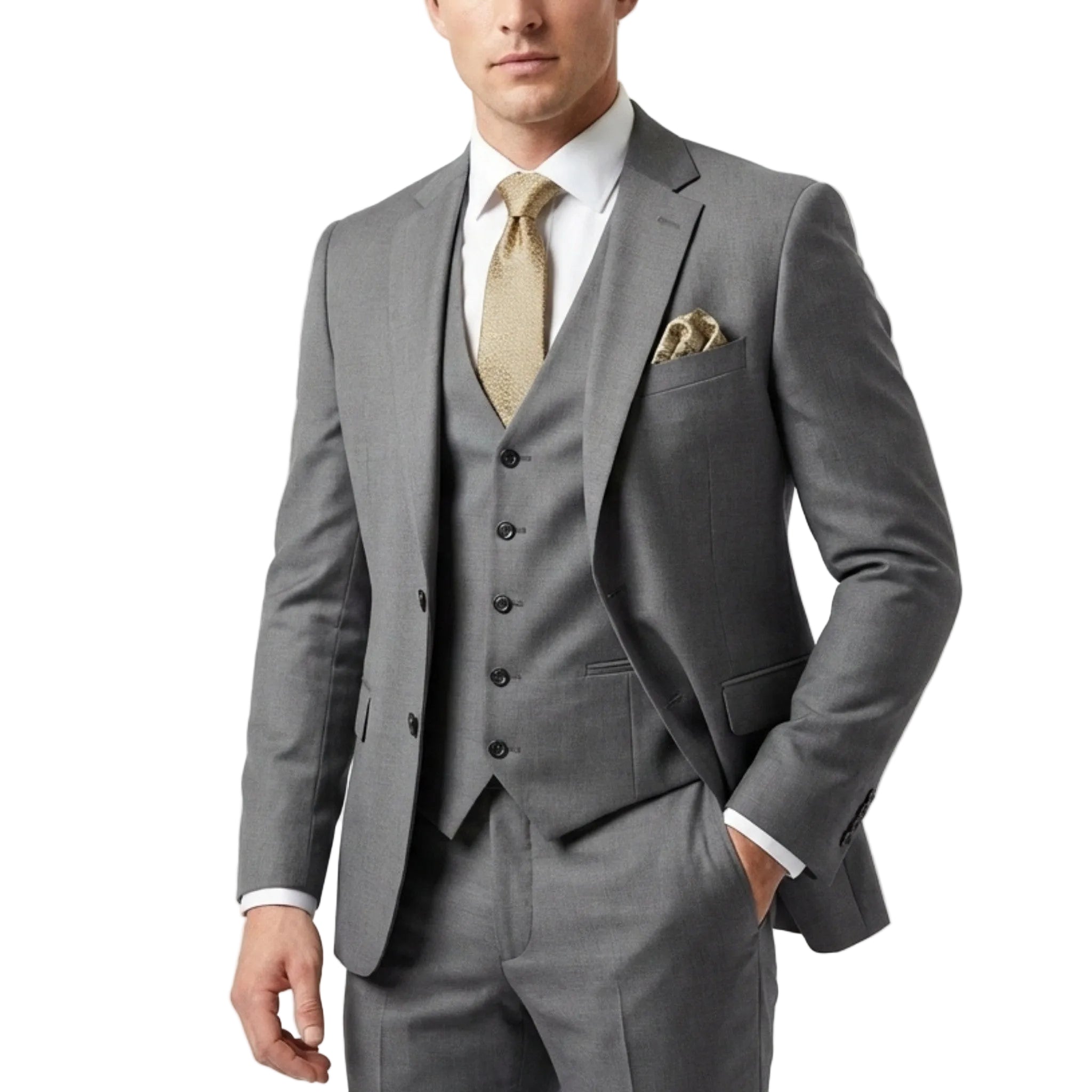Men’s Tailored Fit 3-Piece Suit – Single Breasted One Button Wedding