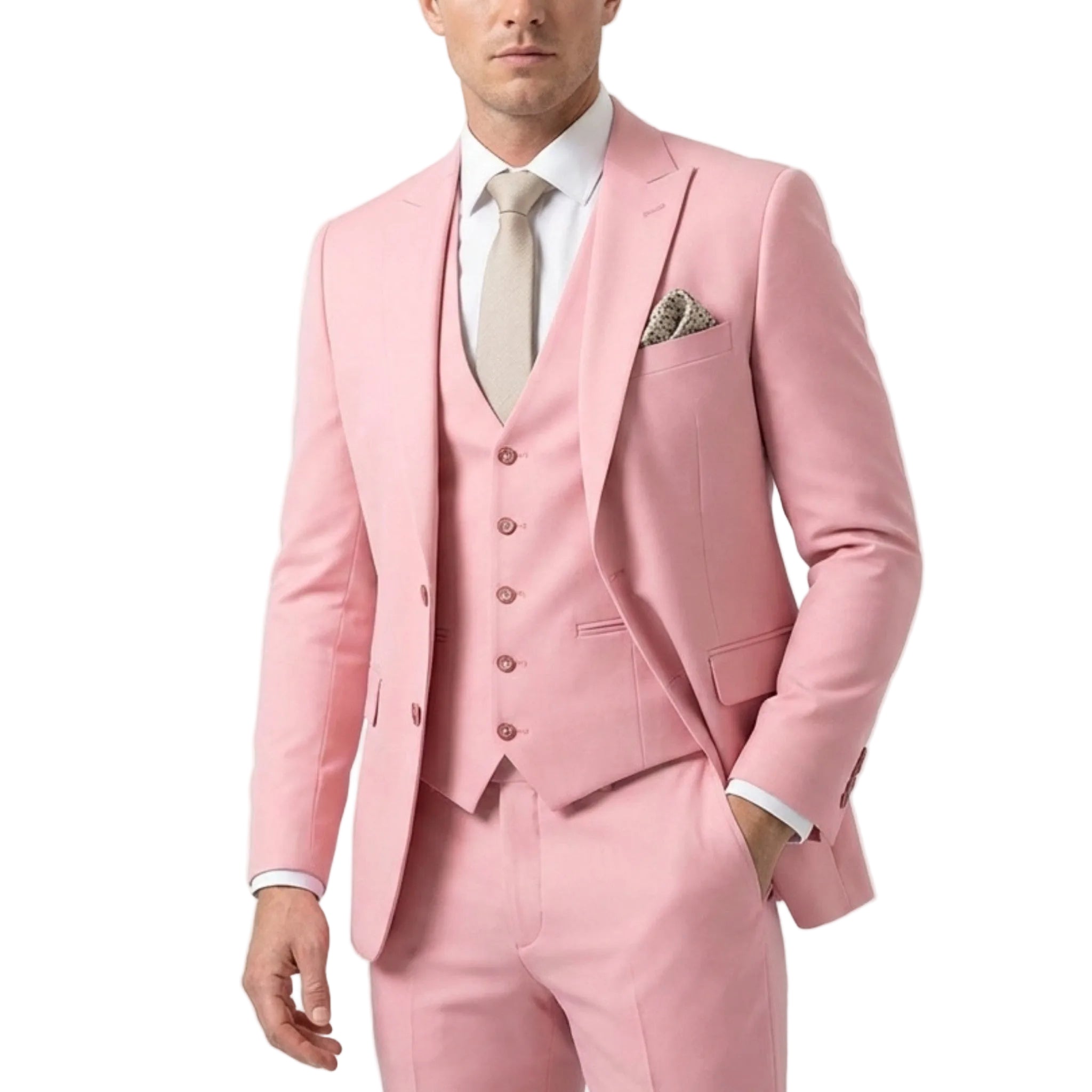 Men’s Tailored Fit 3-Piece Suit – Single Breasted One Button Wedding