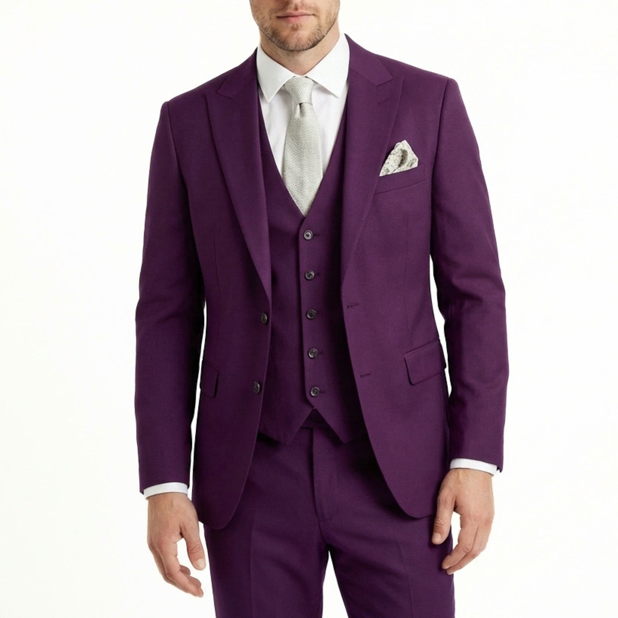 Men’s Tailored Fit 3-Piece Suit – Single Breasted One Button Wedding