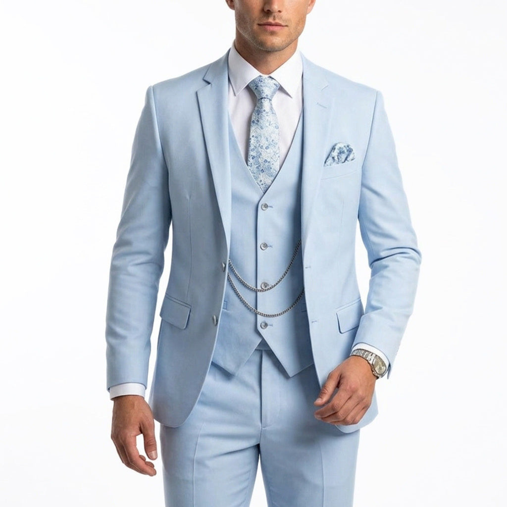 Men’s Tailored Fit 3-Piece Suit – Single Breasted Two Buttons Wedding