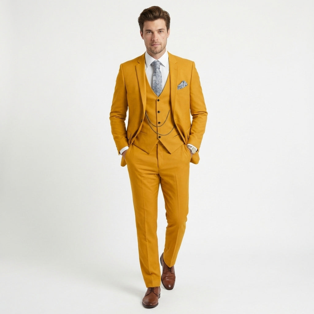 Men’s Tailored Fit 3-Piece Suit – Single Breasted Two Buttons Wedding