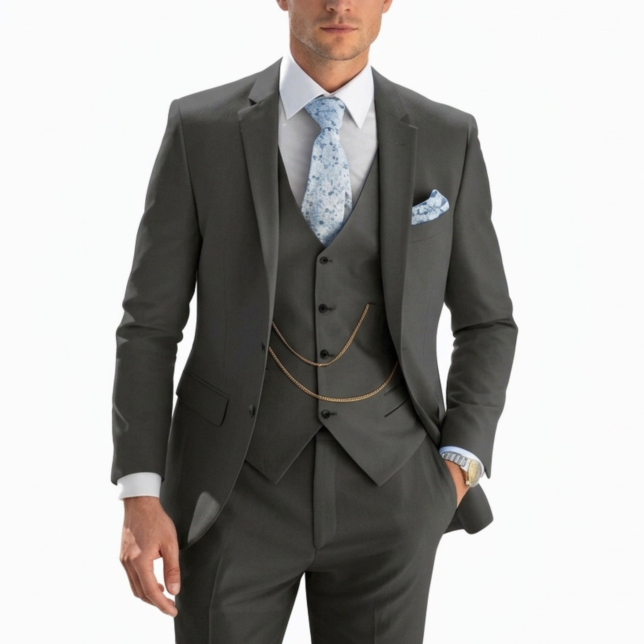 Men’s Tailored Fit 3-Piece Suit – Single Breasted Two Buttons Wedding