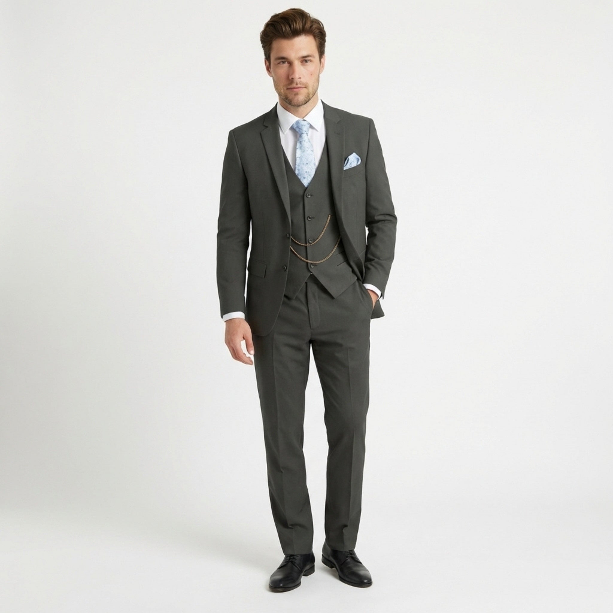 Men’s Tailored Fit 3-Piece Suit – Single Breasted Two Buttons Wedding