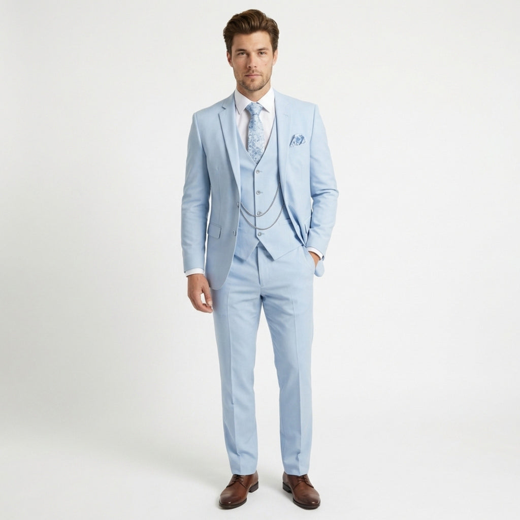 Men’s Tailored Fit 3-Piece Suit – Single Breasted Two Buttons Wedding