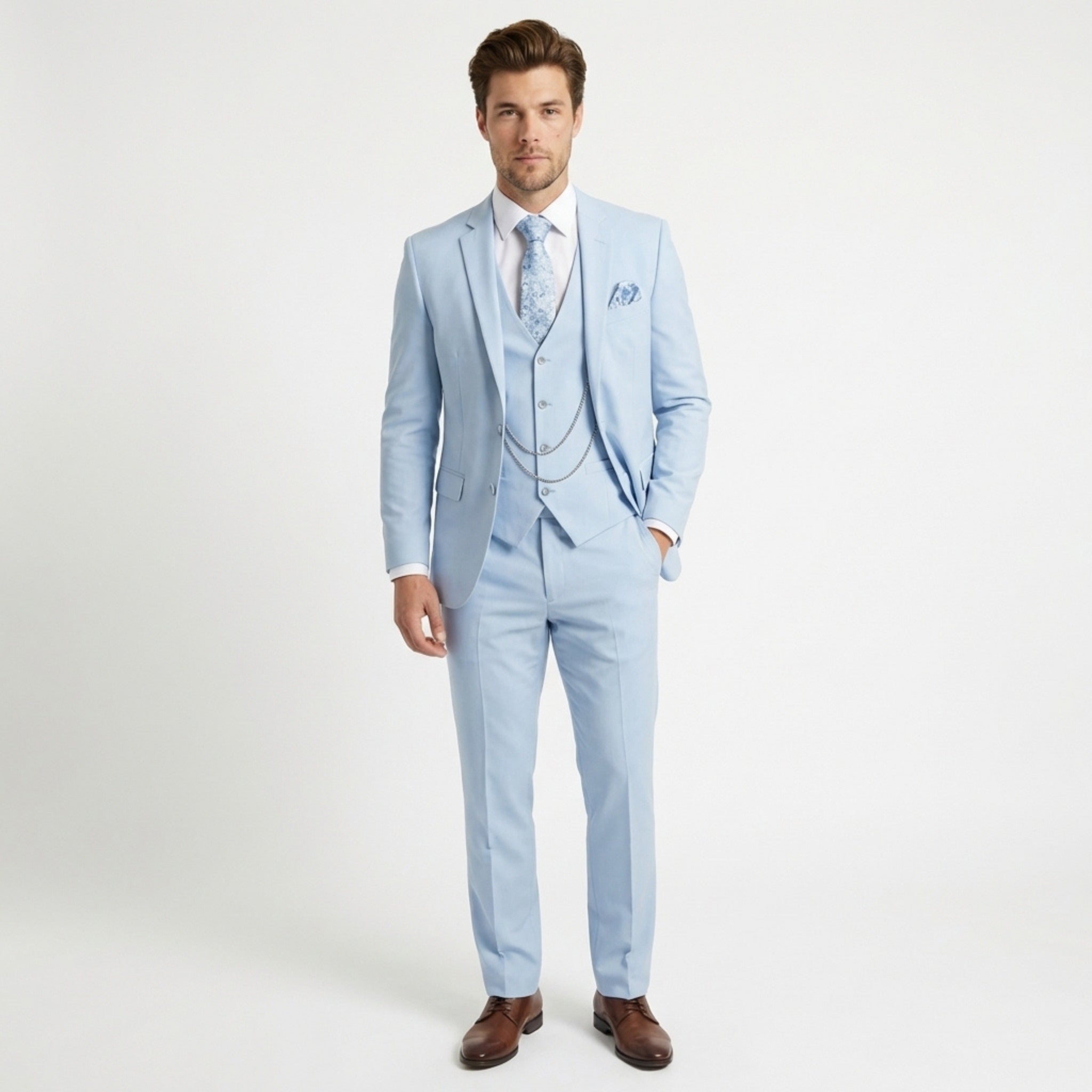 Men’s Tailored Fit 3-Piece Suit – Single Breasted Two Buttons Wedding