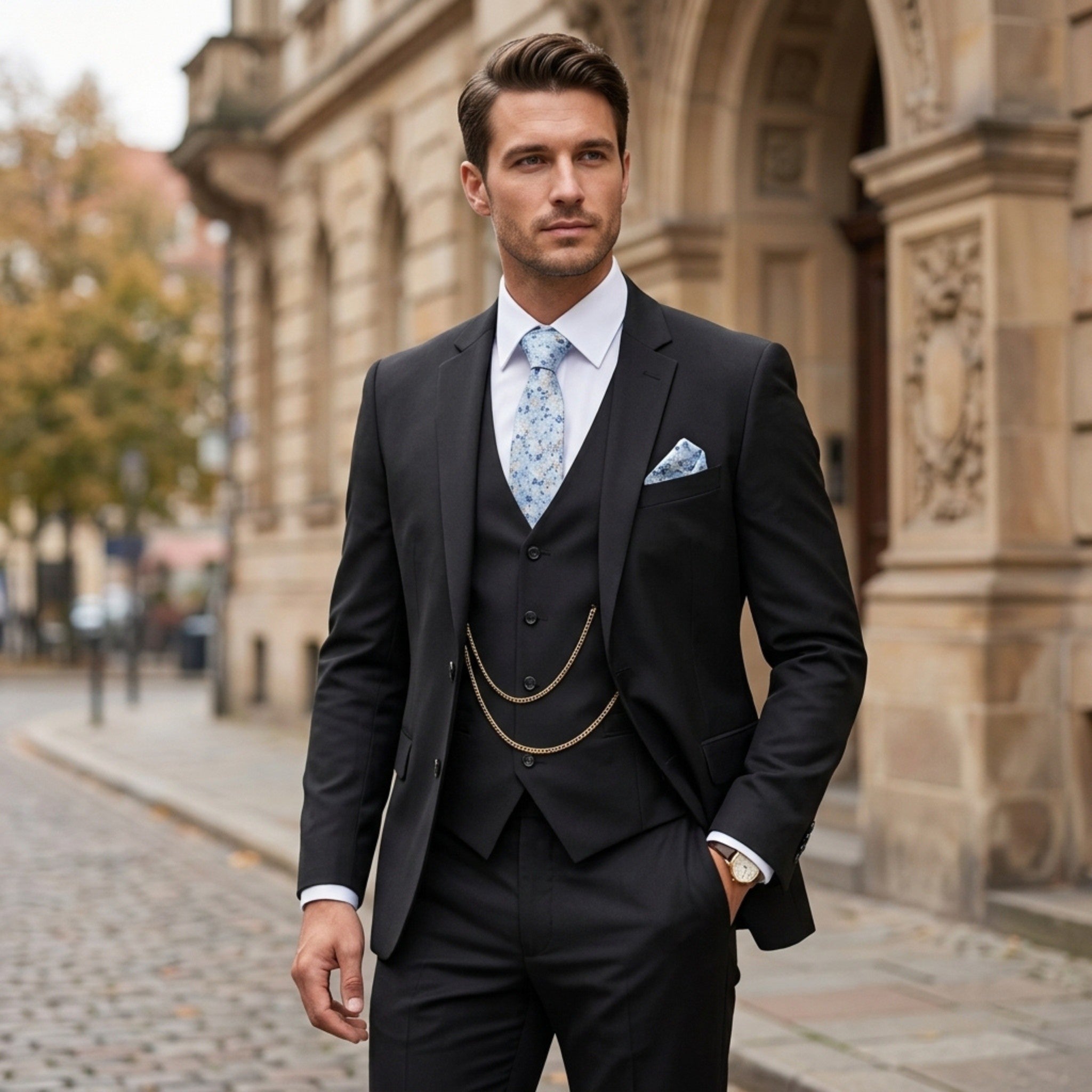 Men’s Tailored Fit 3-Piece Suit – Single Breasted Two Buttons Wedding