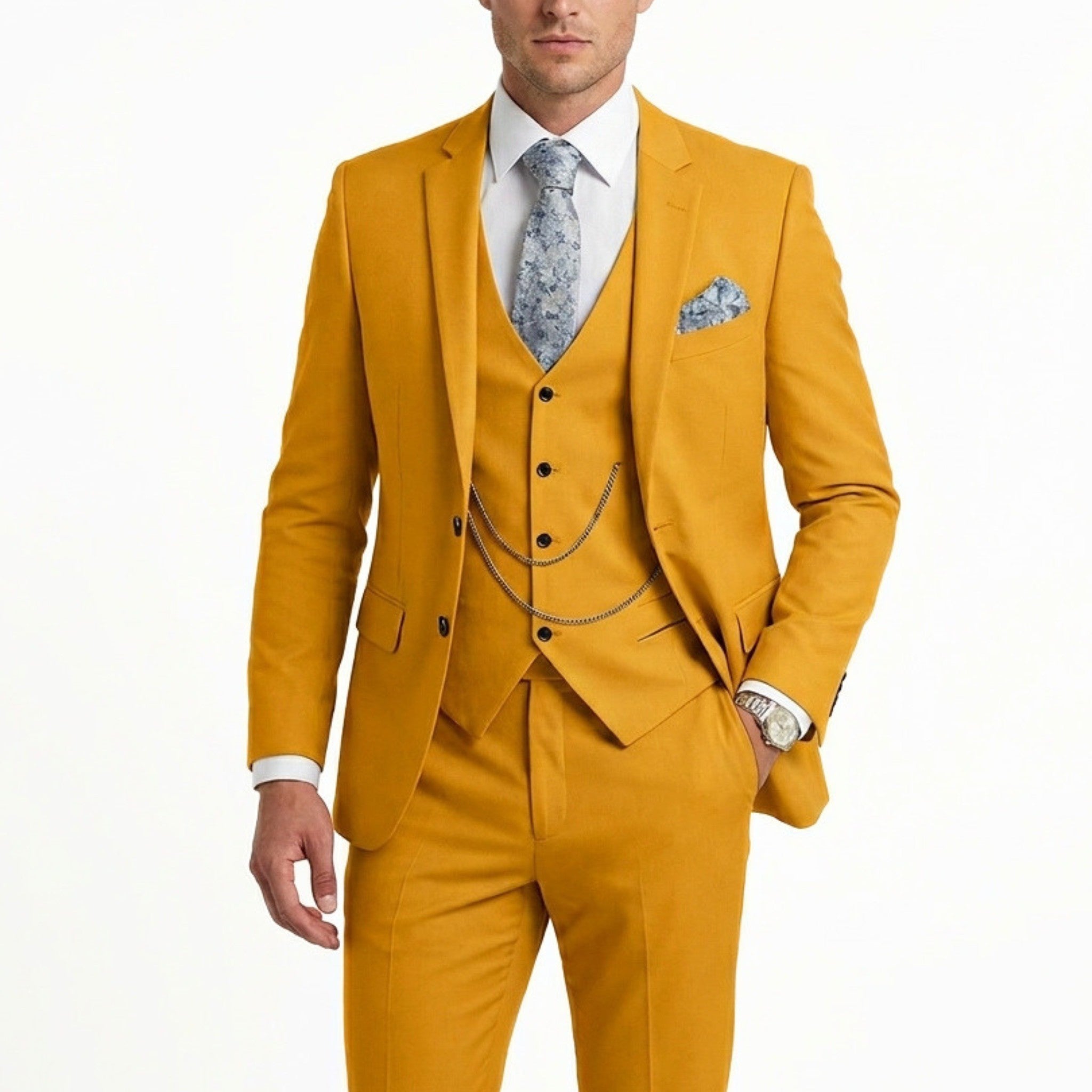 Men’s Tailored Fit 3-Piece Suit – Single Breasted Two Buttons Wedding