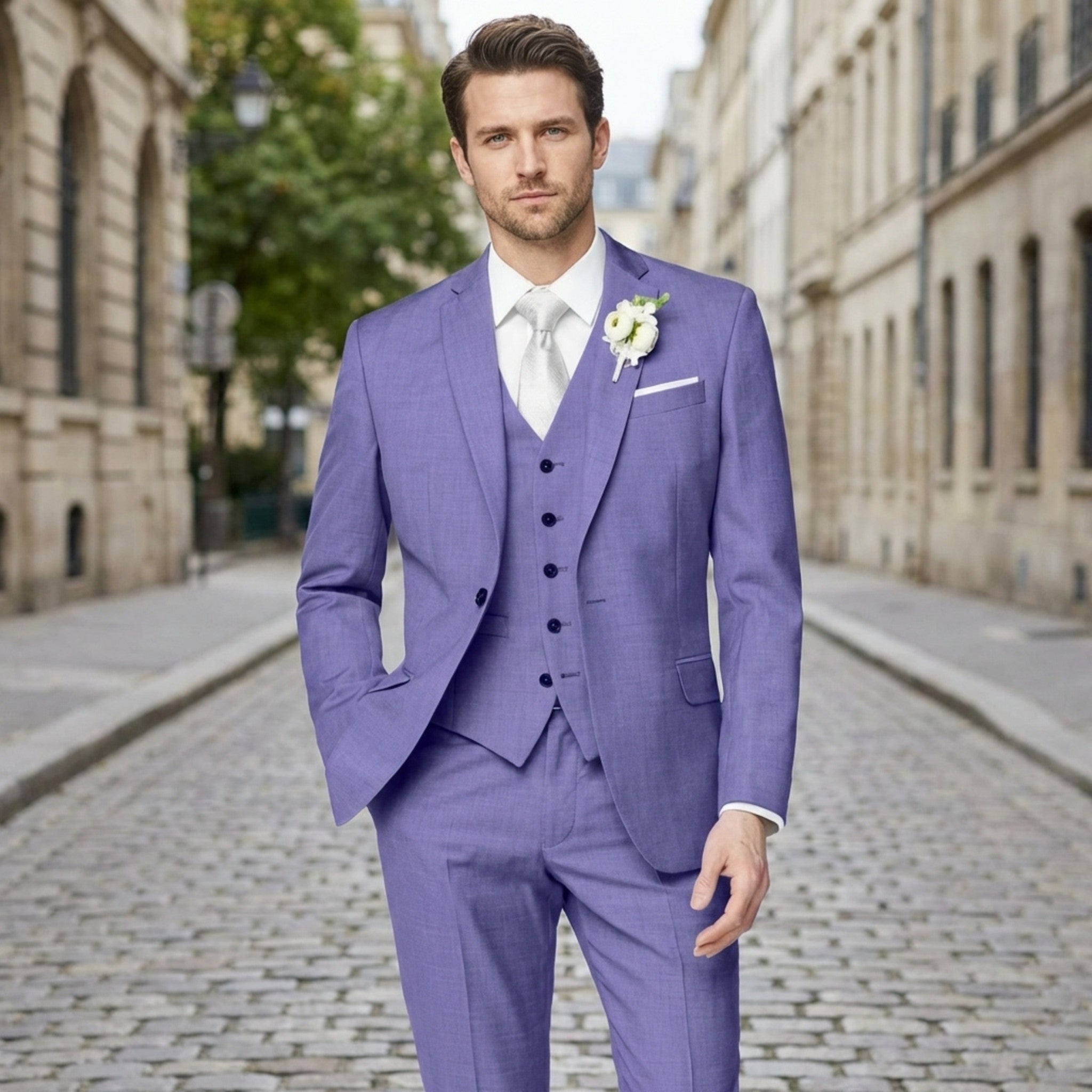 Men’s Formal Notch Tailored Fit Suit – Single Breasted One Button Wedding Party