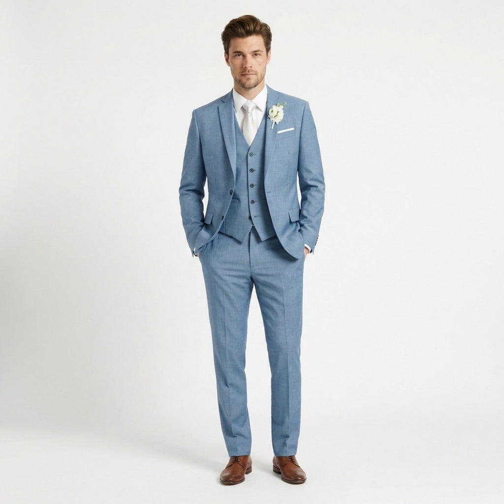 Men’s Formal Notch Tailored Fit Suit – Single Breasted One Button Wedding Party