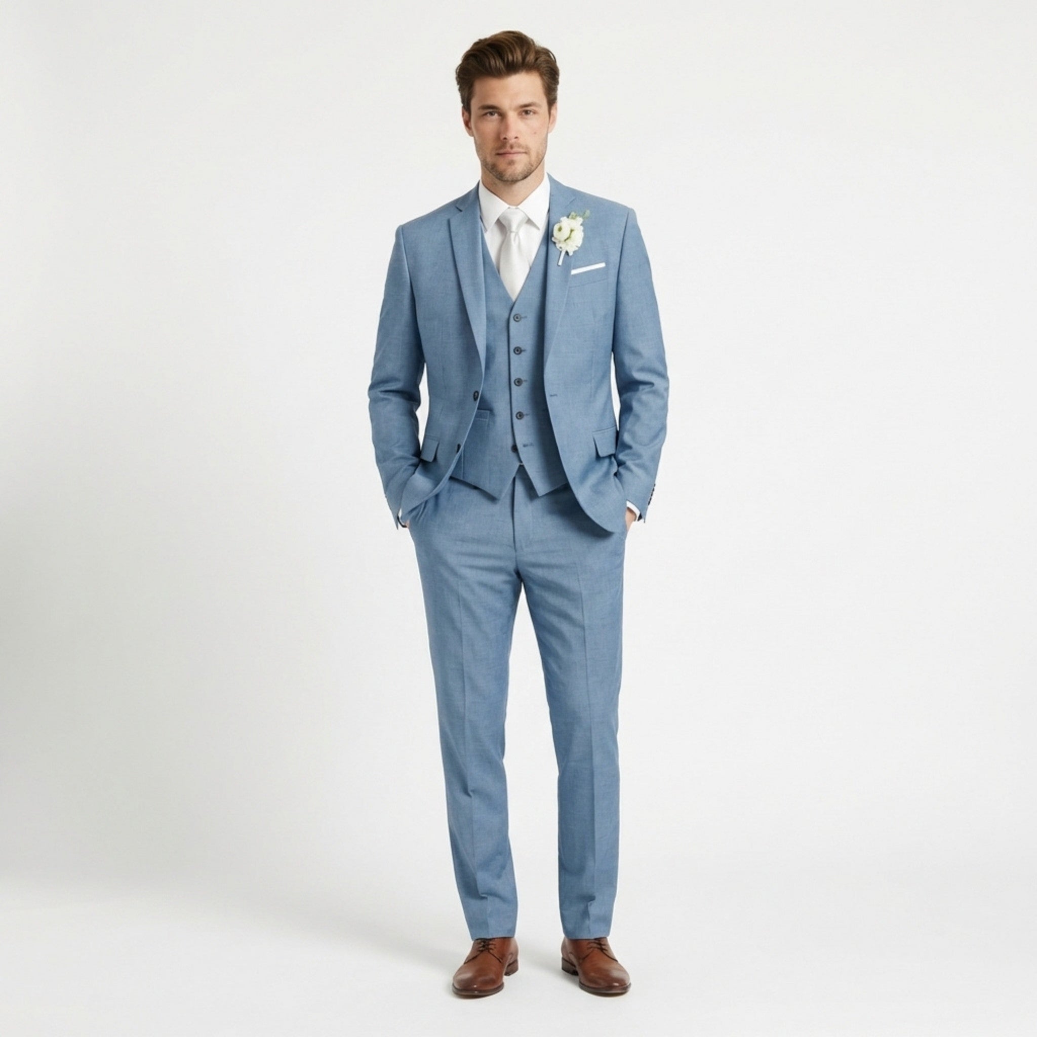Men’s Formal Notch Tailored Fit Suit – Single Breasted One Button Wedding Party