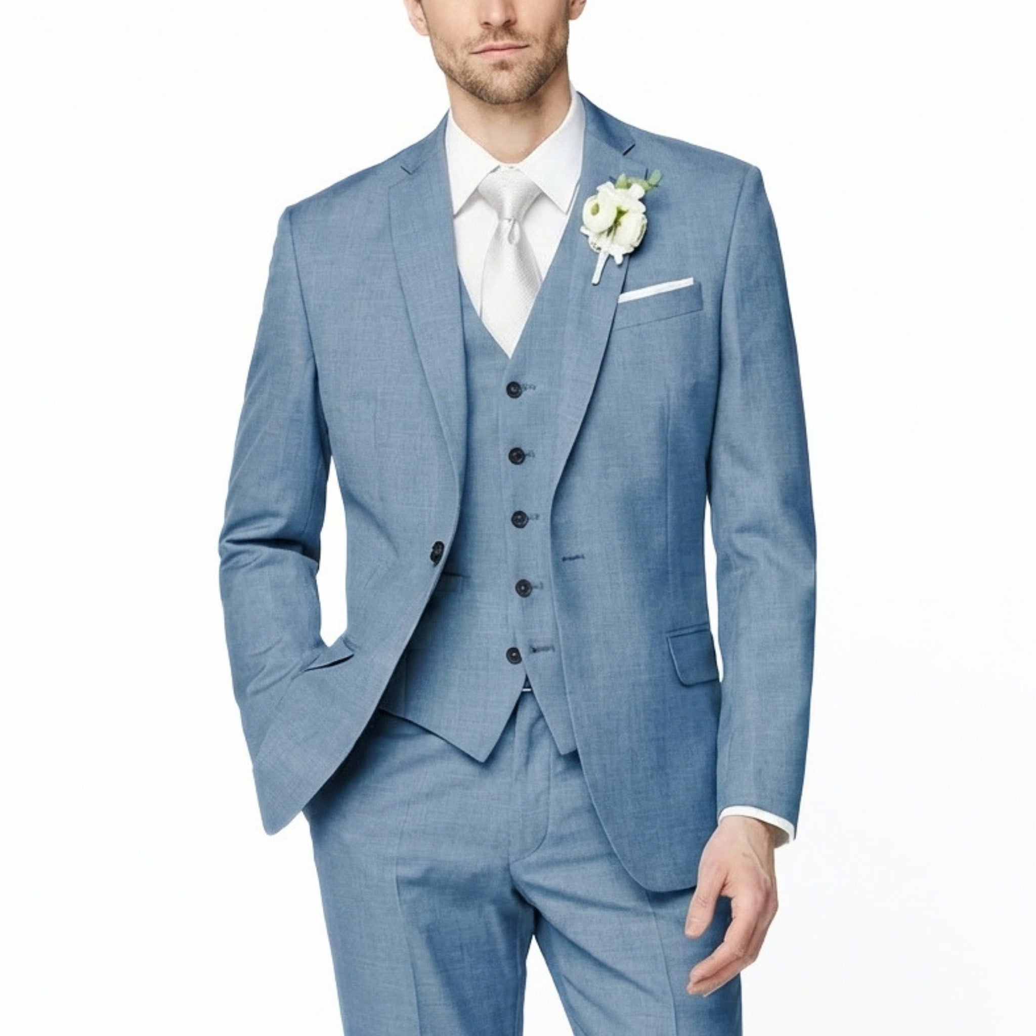 Men’s Formal Notch Tailored Fit Suit – Single Breasted One Button Wedding Party