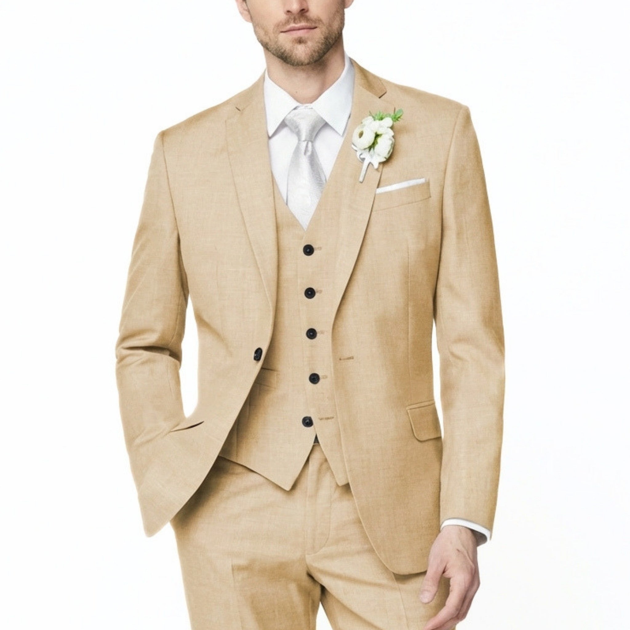 Men’s Formal Notch Tailored Fit Suit – Single Breasted One Button Wedding Party