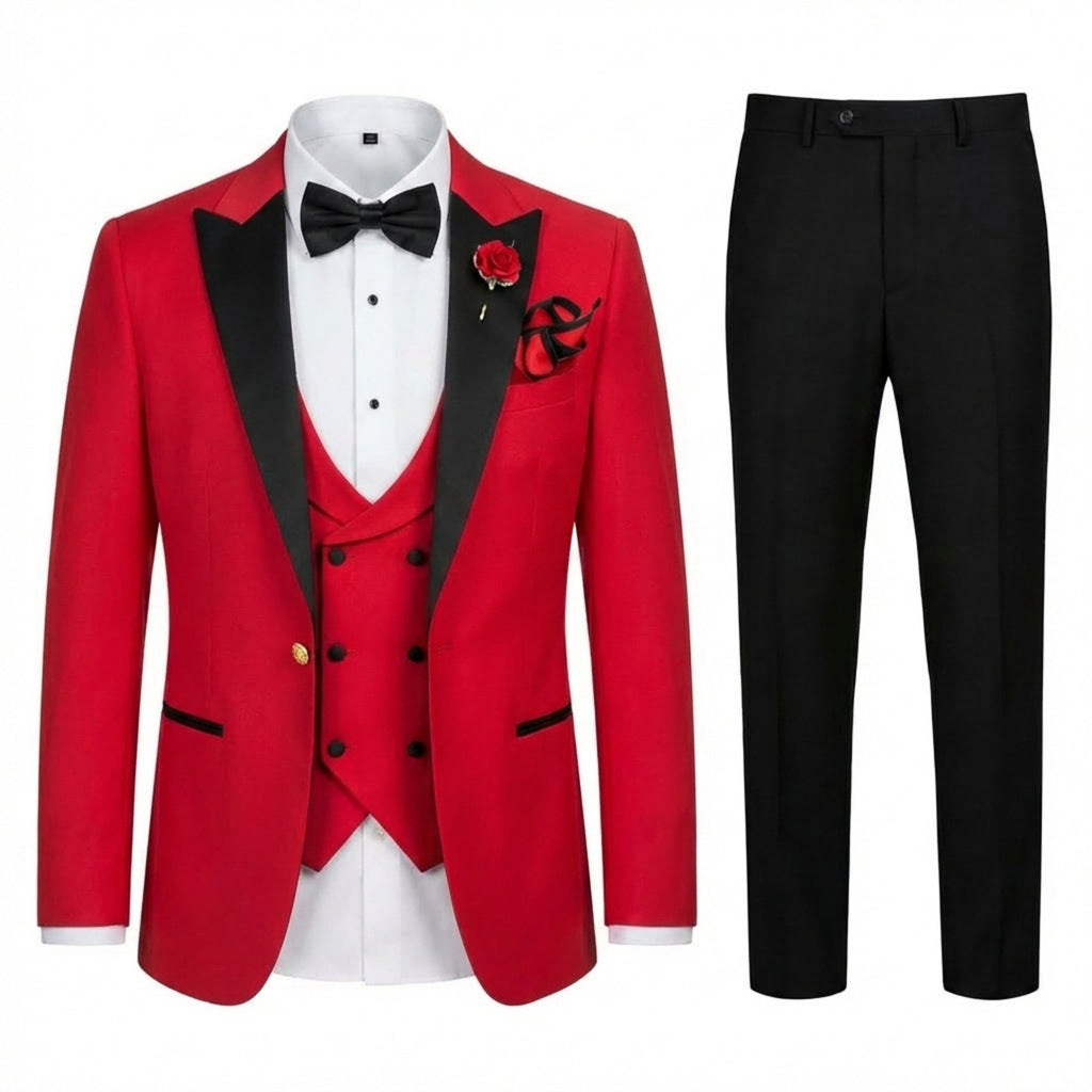 Men’s Tailored Single Breasted Suit Set – One Button Three Piece
