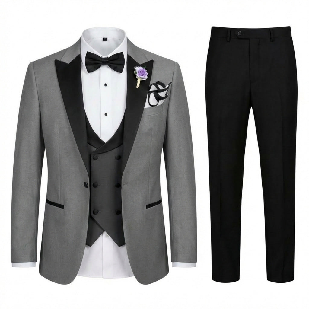 Men’s Tailored Single Breasted Suit Set – One Button Three Piece