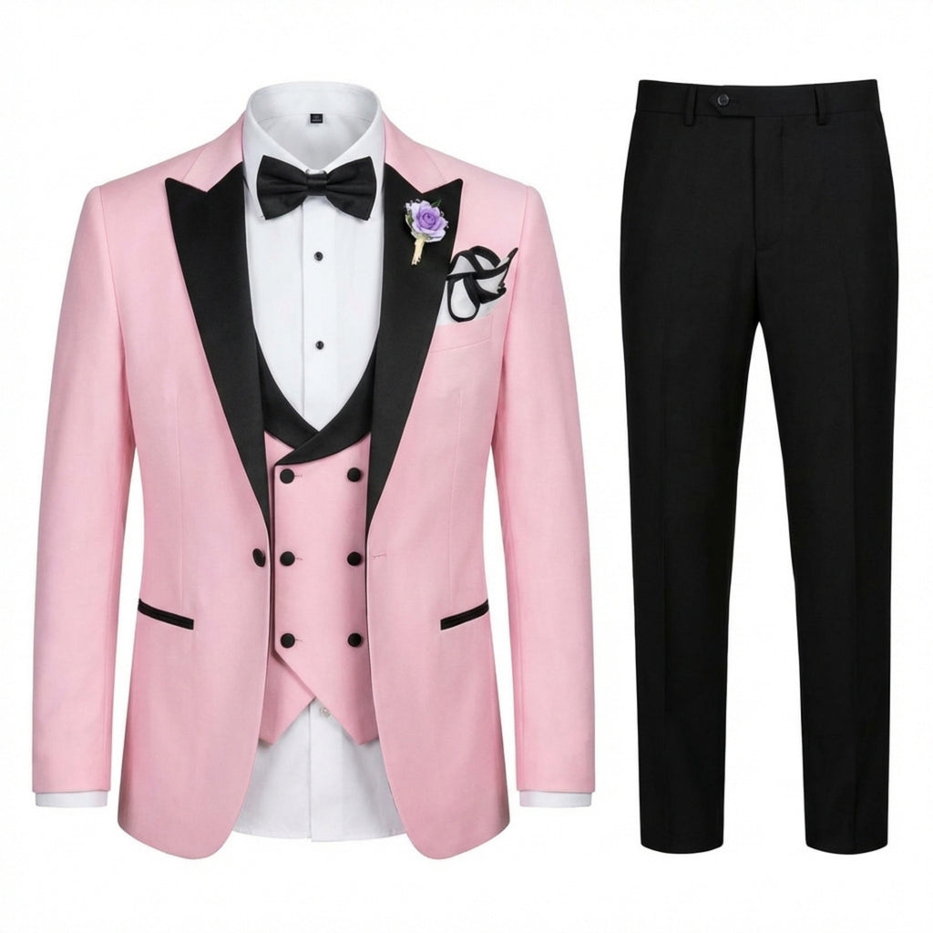 Men’s Tailored Single Breasted Suit Set – One Button Three Piece