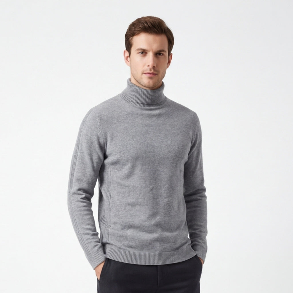 Men’s Turtleneck Knit Sweater – Slim Fit Ribbed Long Sleeve