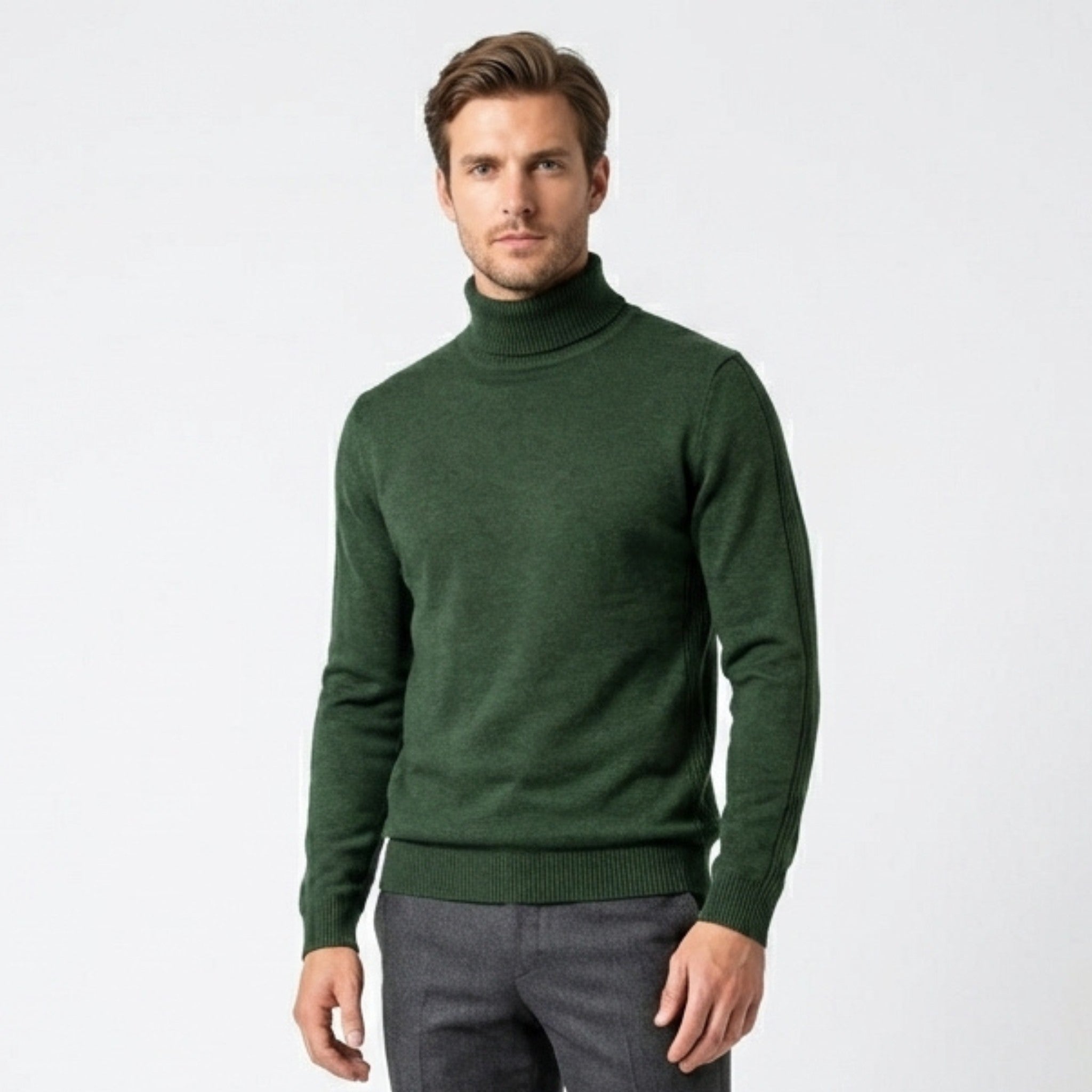 Men’s Turtleneck Knit Sweater – Slim Fit Ribbed Long Sleeve