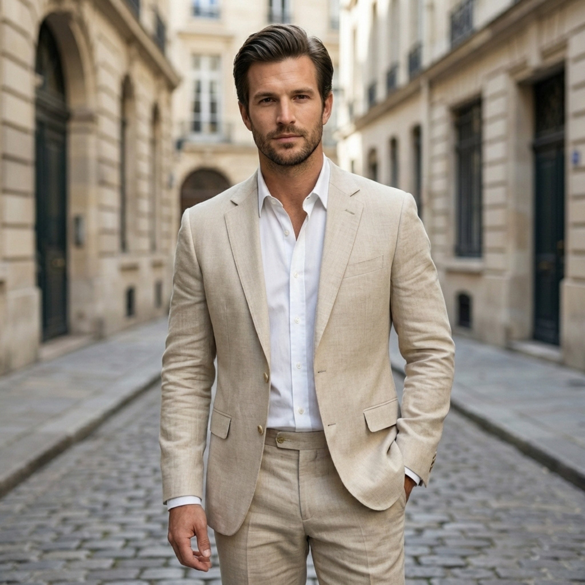 Men’s Tailored Single Breasted Suit Set – Linen Look