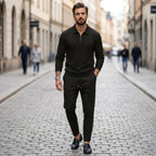 Men’s Waffle Texture Zip Collar Top and Jogger Trousers Set