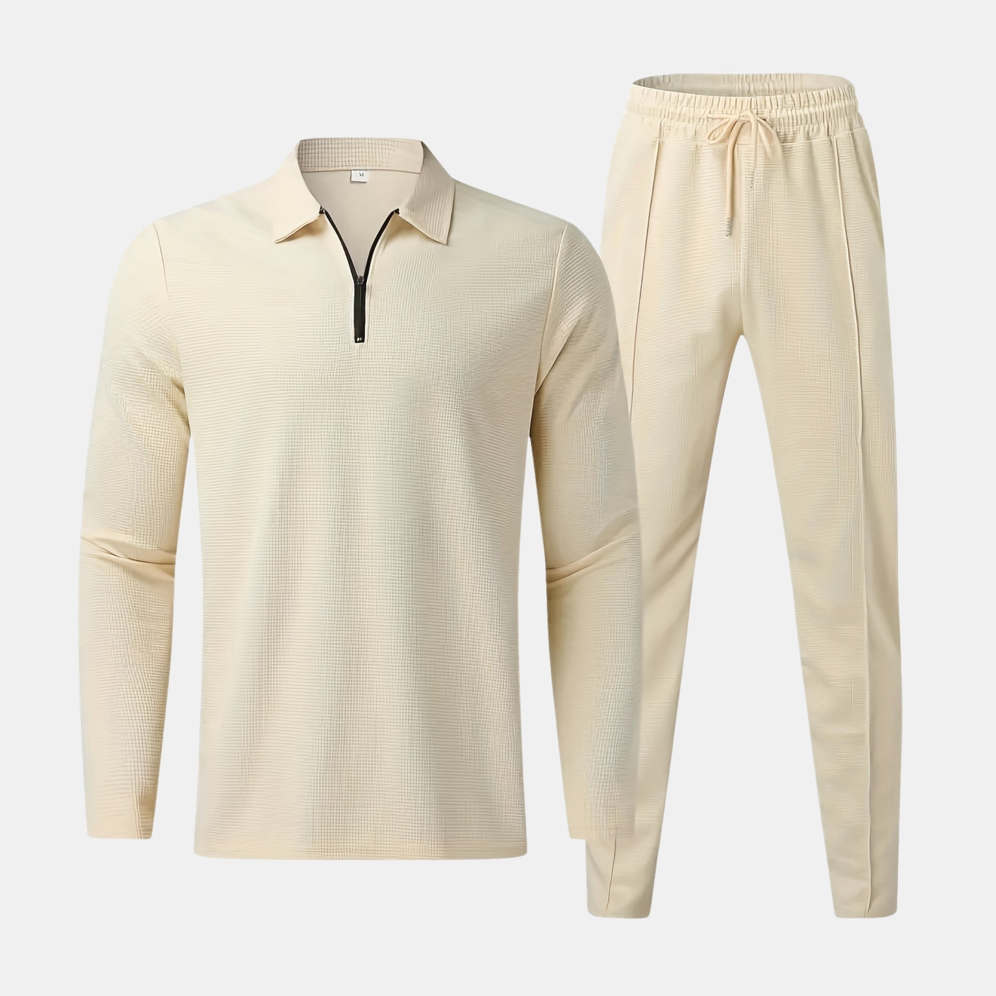 Men’s Waffle Texture Zip Collar Top and Jogger Trousers Set
