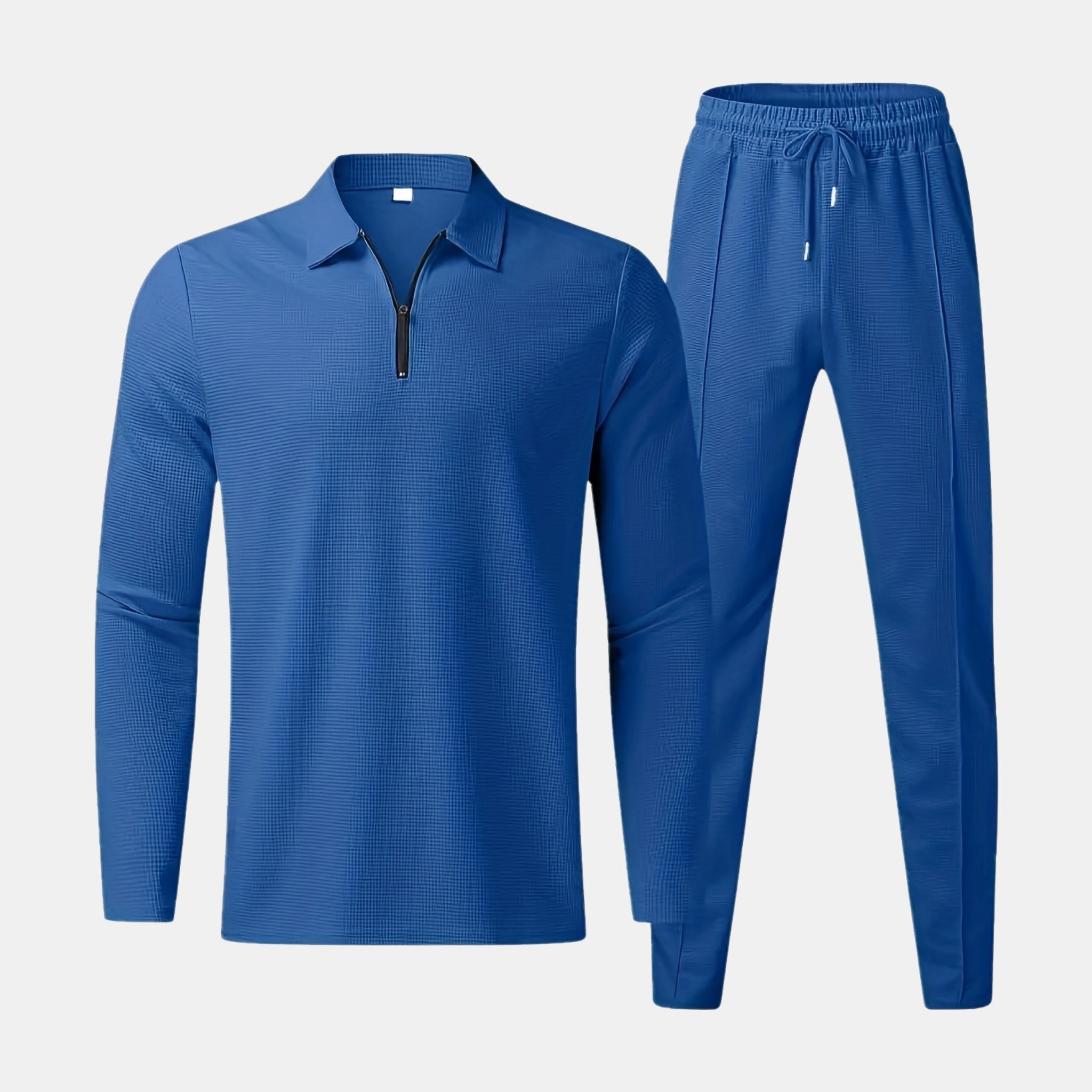 Men’s Waffle Texture Zip Collar Top and Jogger Trousers Set