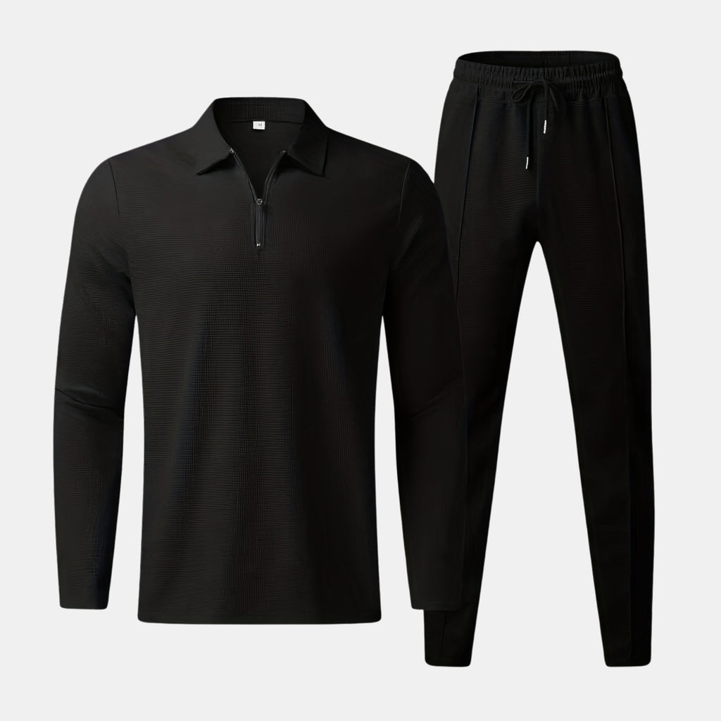 Men’s Waffle Texture Zip Collar Top and Jogger Trousers Set
