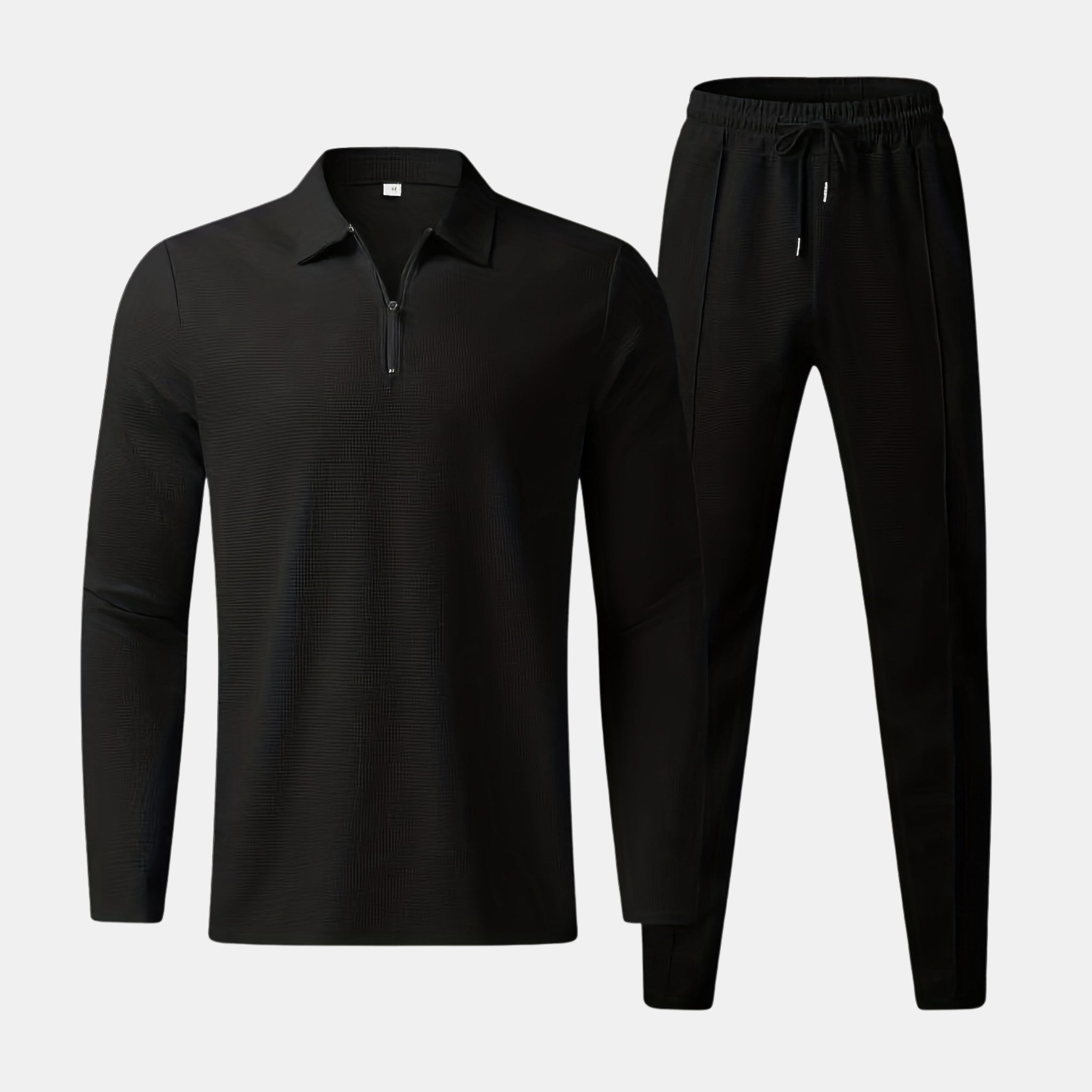 Men’s Waffle Texture Zip Collar Top and Jogger Trousers Set