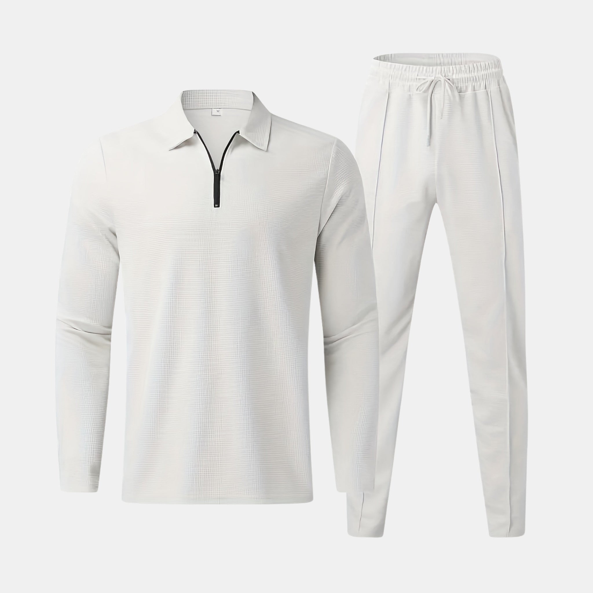 Men’s Waffle Texture Zip Collar Top and Jogger Trousers Set