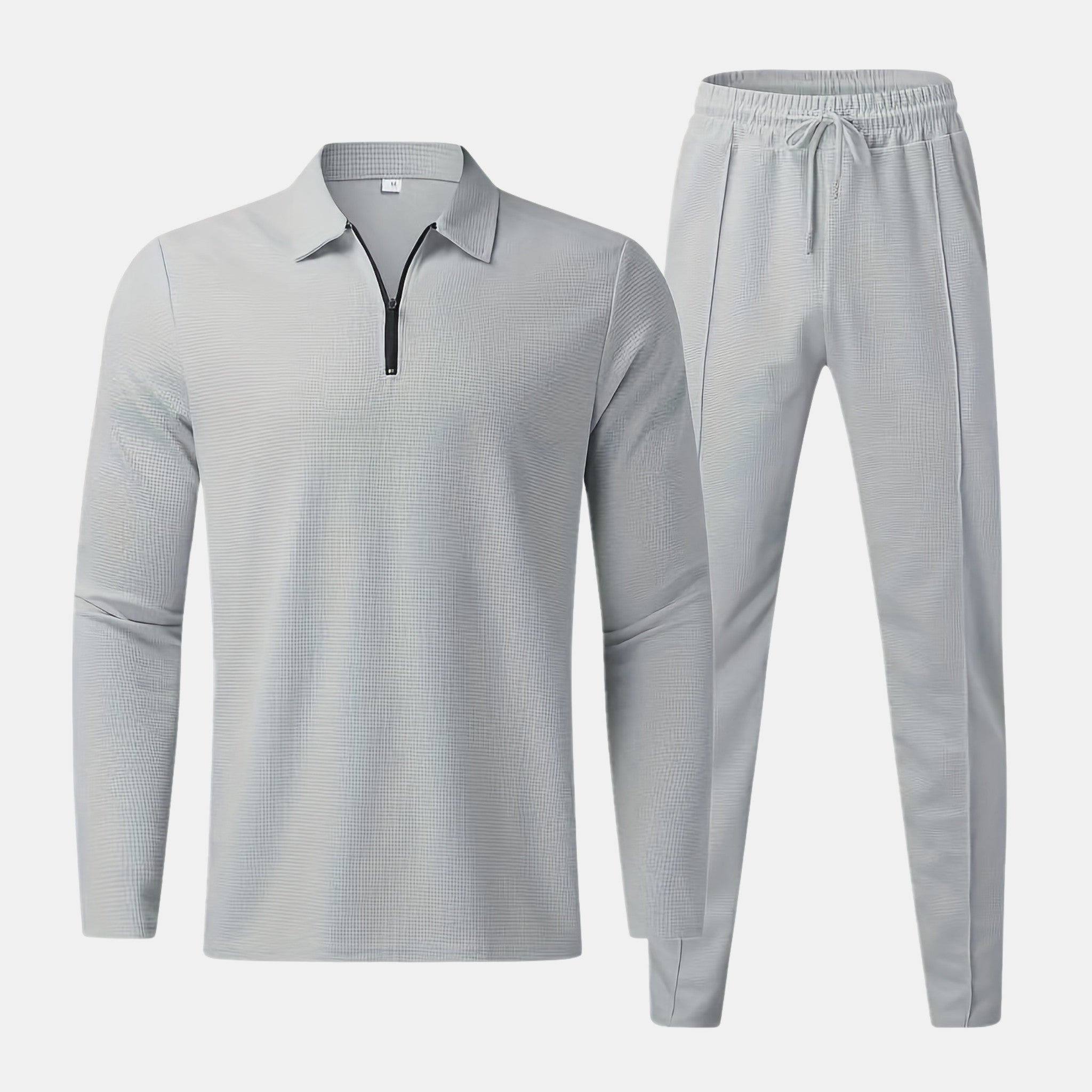 Men’s Waffle Texture Zip Collar Top and Jogger Trousers Set
