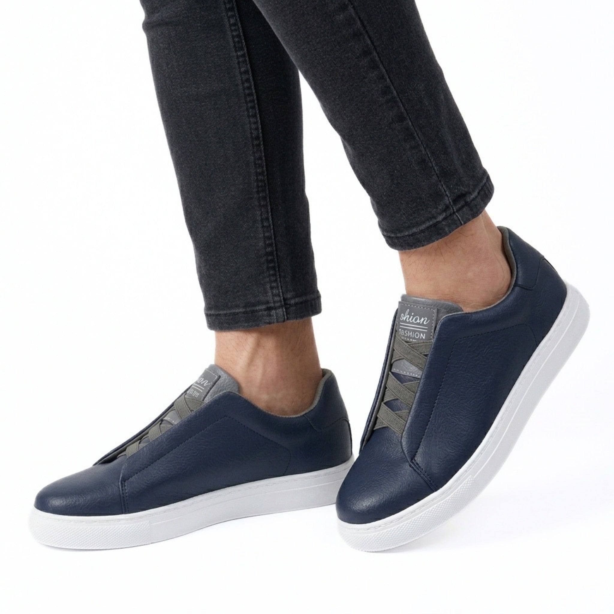 Men's Premium Leather Look Slip-On Sneakers