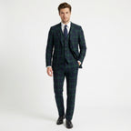 Men’s Tailored Fit 3-Piece Plaid Suit – Single Breasted Two Buttons Wedding