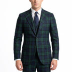 Men’s Tailored Fit 3-Piece Plaid Suit – Single Breasted Two Buttons Wedding