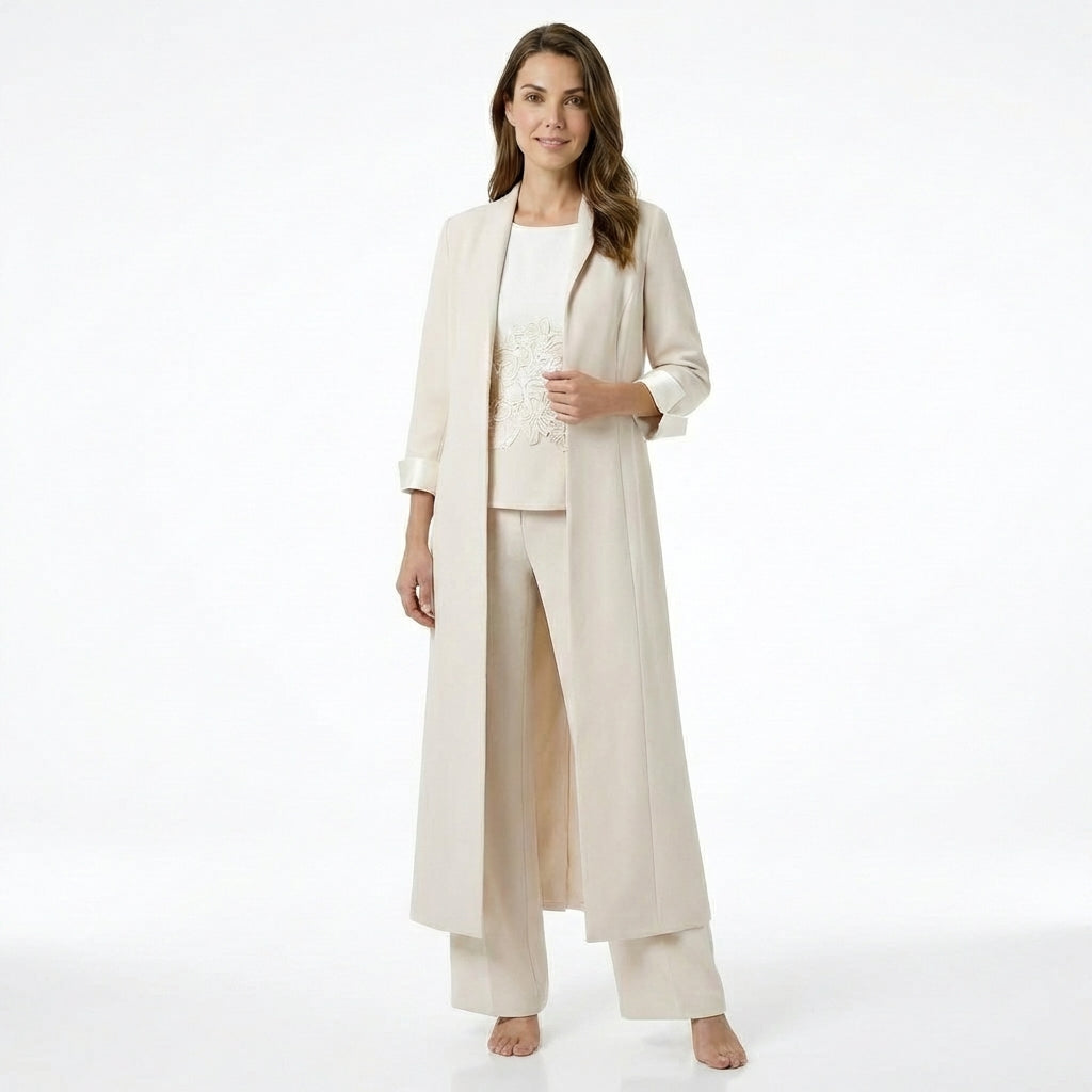 Women’s Three Piece Pantsuit – Longline Open Front Set