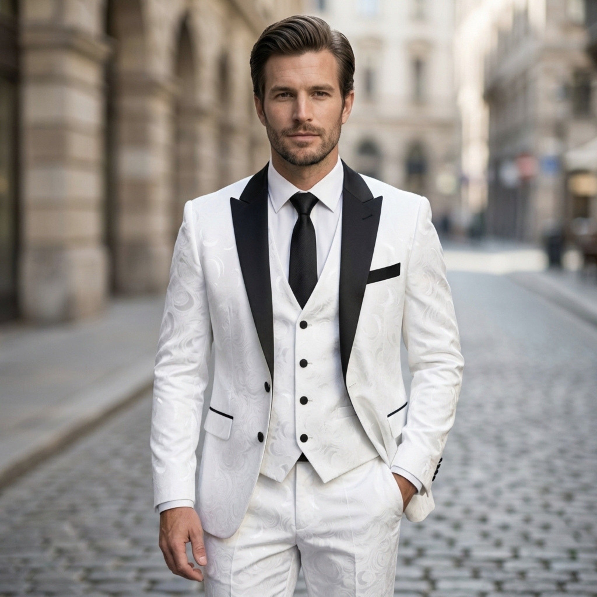 Men’s Single Breasted Suit Set – Tailored Two Button Patterned