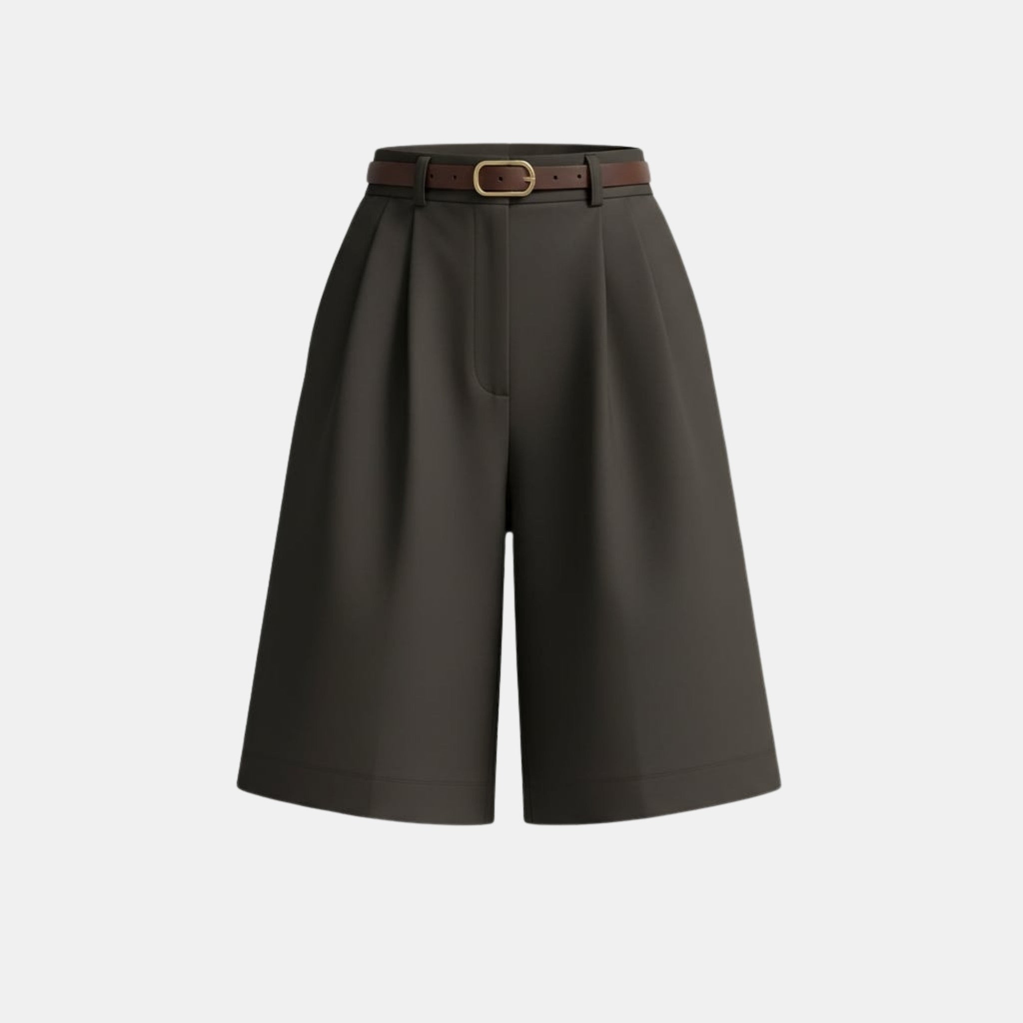 Women’s Belted Wide-Leg Shorts – High Waist Solid Color Design