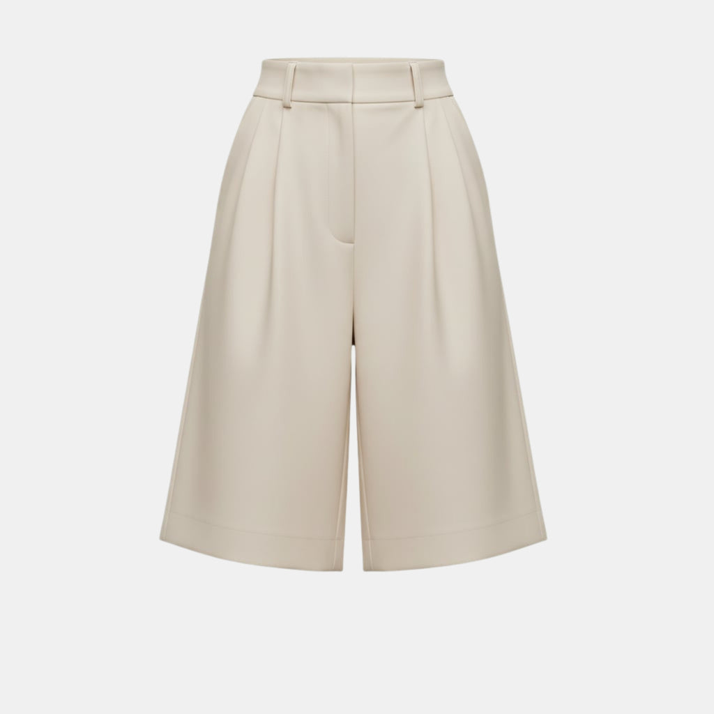 Women’s Belted Wide-Leg Shorts – High Waist Solid Color Design